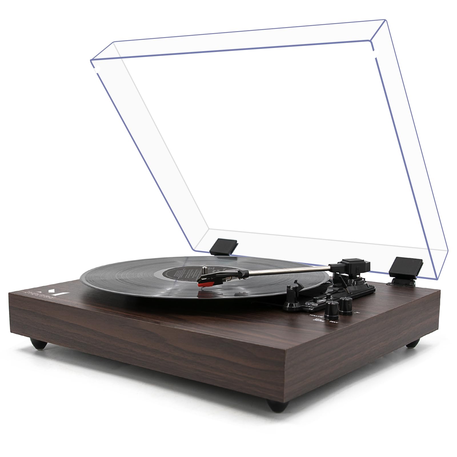 Vintage 3-Speed Bluetooth Turntable with Built-in Stereo Speakers - Auto Stop, RCA Output & Acrylic Dust Cover - Brown Wood Record Player for Vinyl Lovers | Perfect for Home Decor, Music Enthusiasts & Vintage Collectors