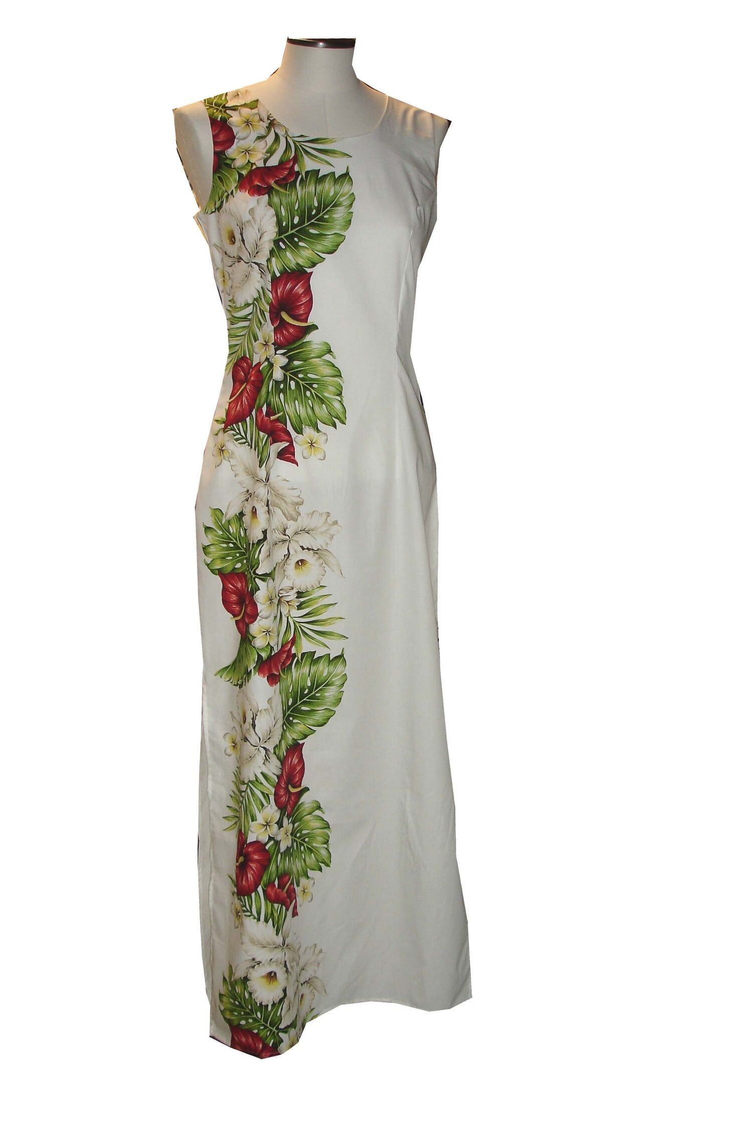 Kona Tropical Side Floral Design Hawaiian Long Dress & Matching Men's Shirt Set - Perfect for Beach Vacations, Luau Parties, and Summer Getaways