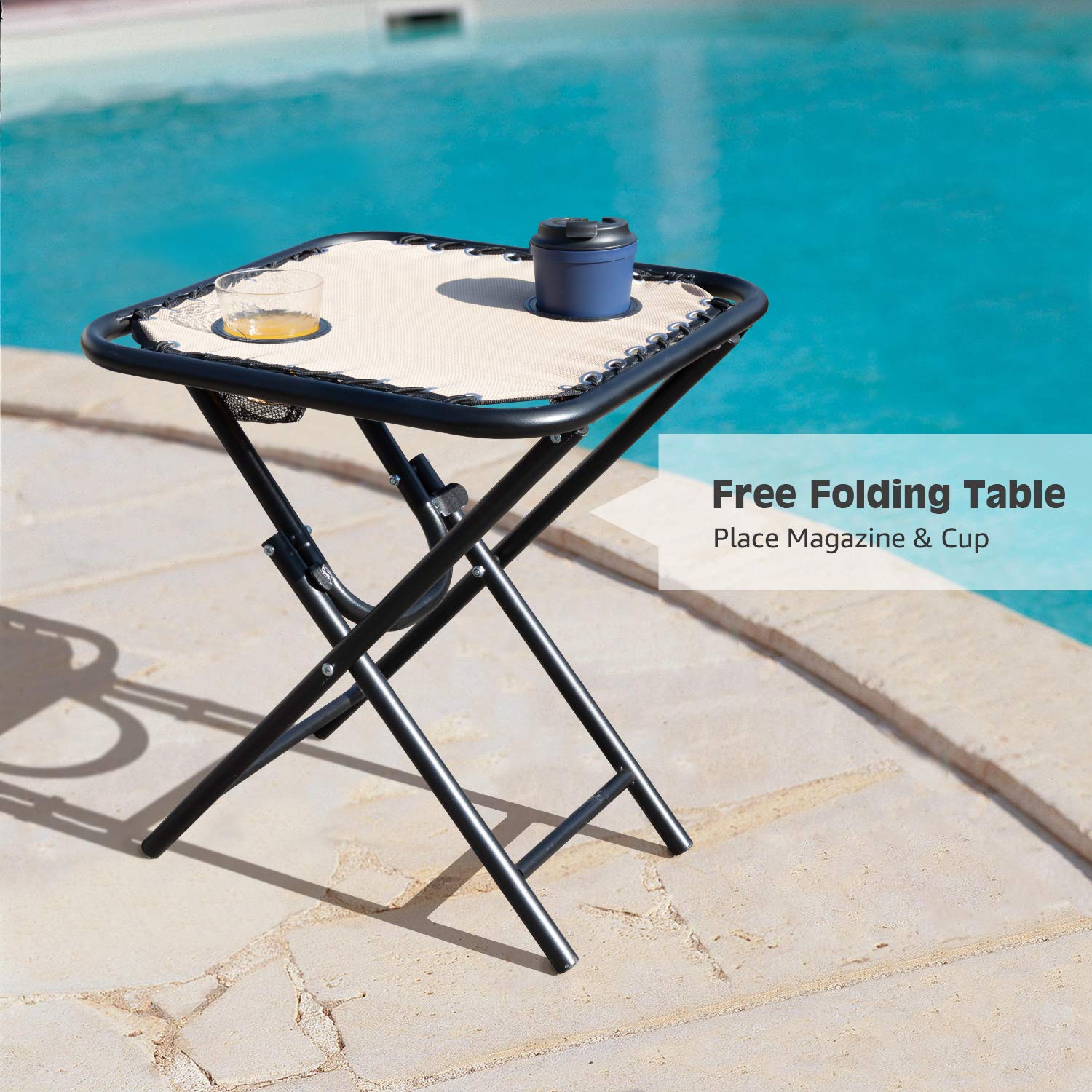 Devoko Zero Gravity Chair - Adjustable Outdoor Recliner with Side Table & Pillow, Light Beige - Perfect for Poolside Lounging, Backyard Relaxation & Patio Furniture Sets