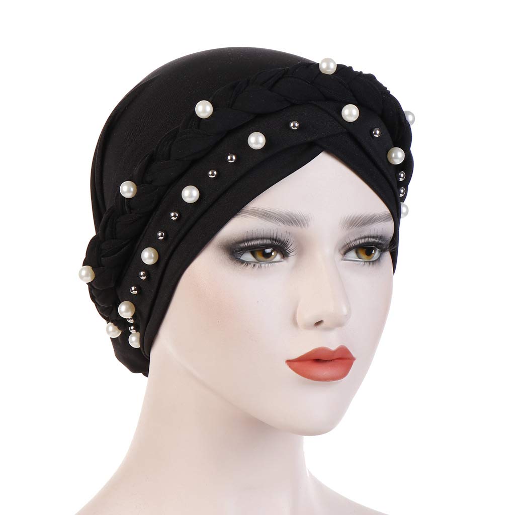 Ever Fairy Chemo Cancer Head Hat for Women - Beaded Pearl Braid Turban Head Scarf, Soft Polyester Headwear for Hair Loss, Comfortable Chemotherapy Cap (Perfect for Daily Wear, Hospital Visits & Special Occasions)