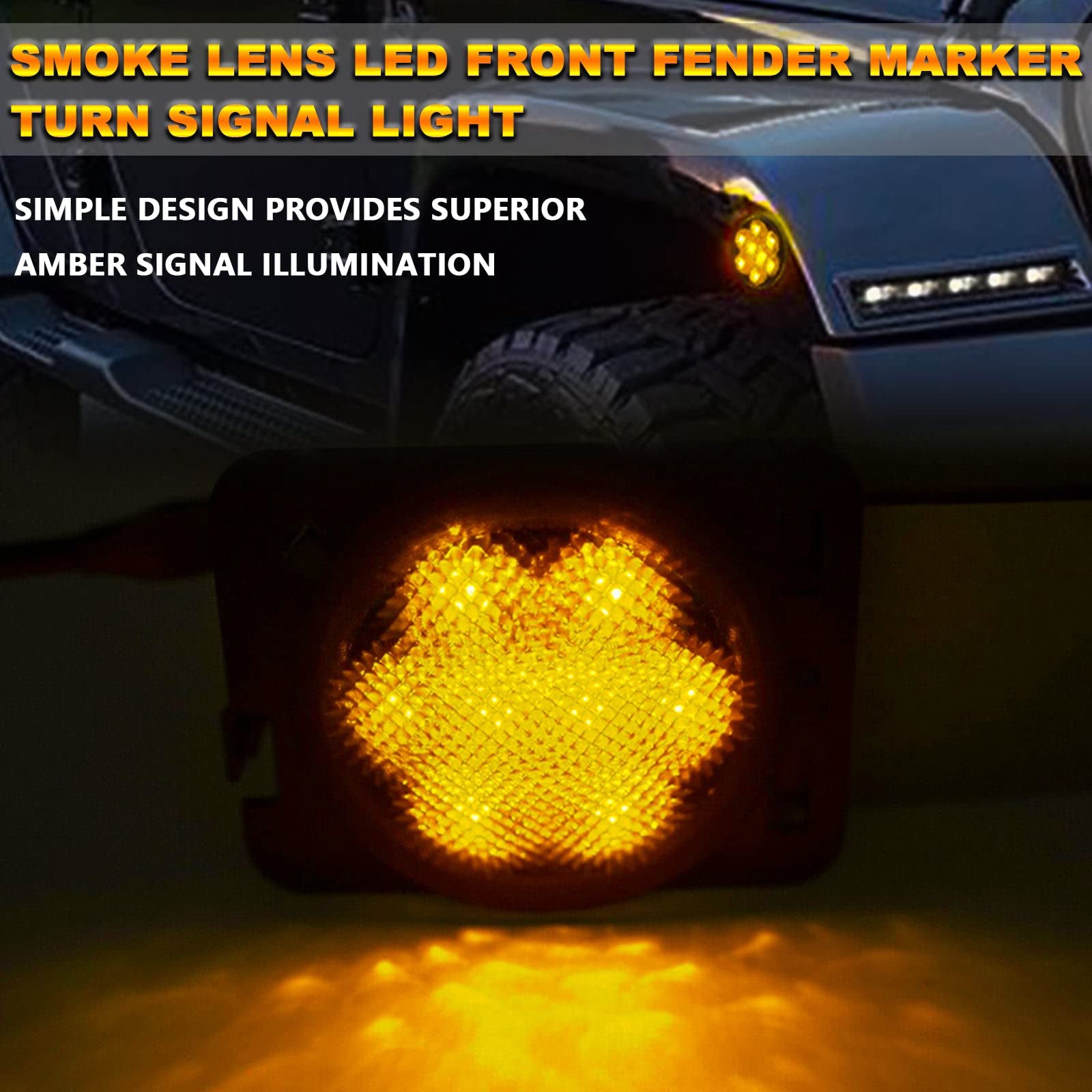 LOYO 4pcs Smoked Lens LED Front Grill Marker Lights & Turn Signal Lights for Jeep Wrangler JK - Off-Road Style Upgrade for Daytime Running & Night Visibility