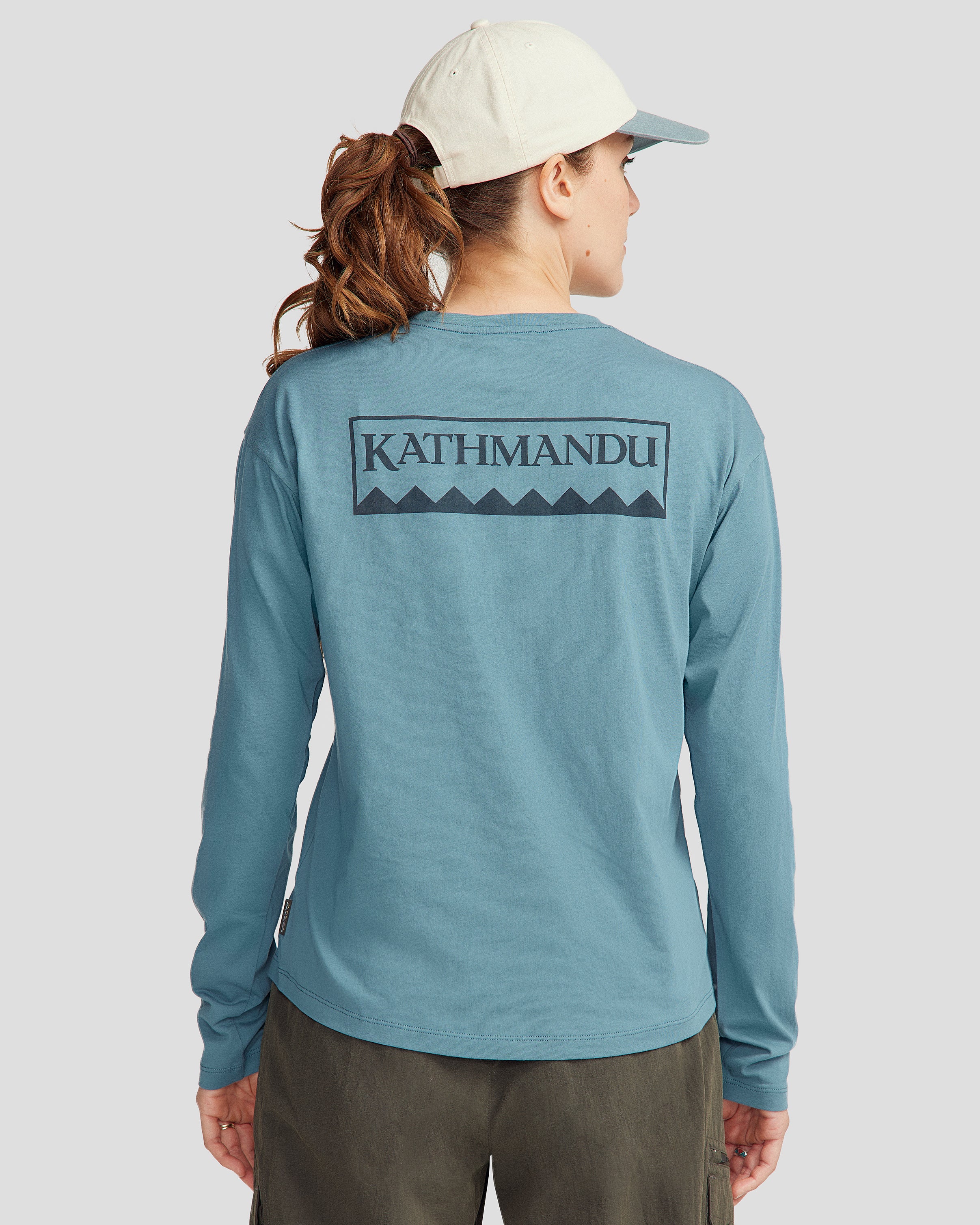 Heritage Logo Women's Organic Cotton Long Sleeve T-Shirt - Washed Blue - Eco-Friendly Casual Wear for Everyday Comfort