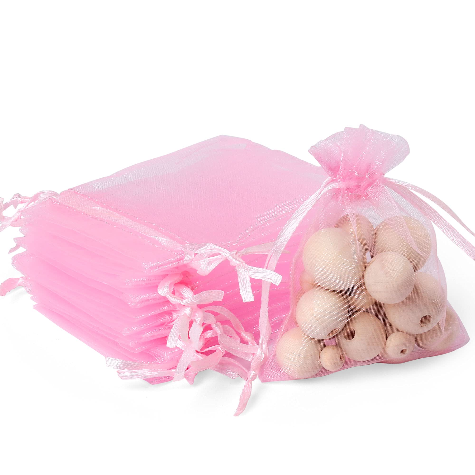 LotFancy 100Pcs Sheer Pink Organza Bags, 2.8x3.6” Small Mesh Jewelry Bags, Drawstring Gift Bags for Party Wedding Favors - Perfect for Jewelry Packaging, Bridal Shower Gifts & Party Decorations