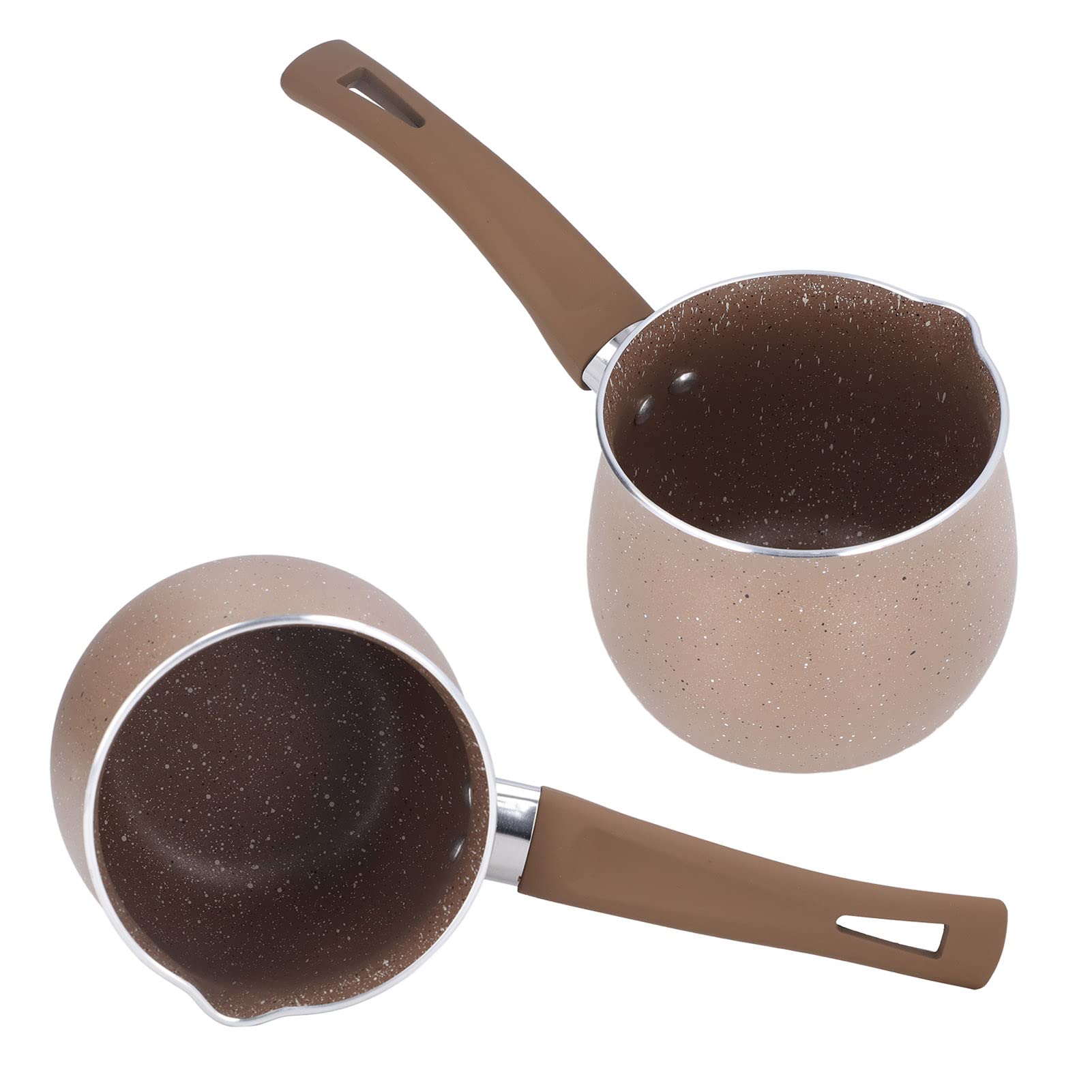 Single Handle Coffee Warmer Boiling Pot - Mini Milk Pan with Aluminum Alloy Non-Stick Coating, Anti-Scalding Design for Coffee, Tea & Cooking (Brown) - Perfect for Home, Office & Camping Use