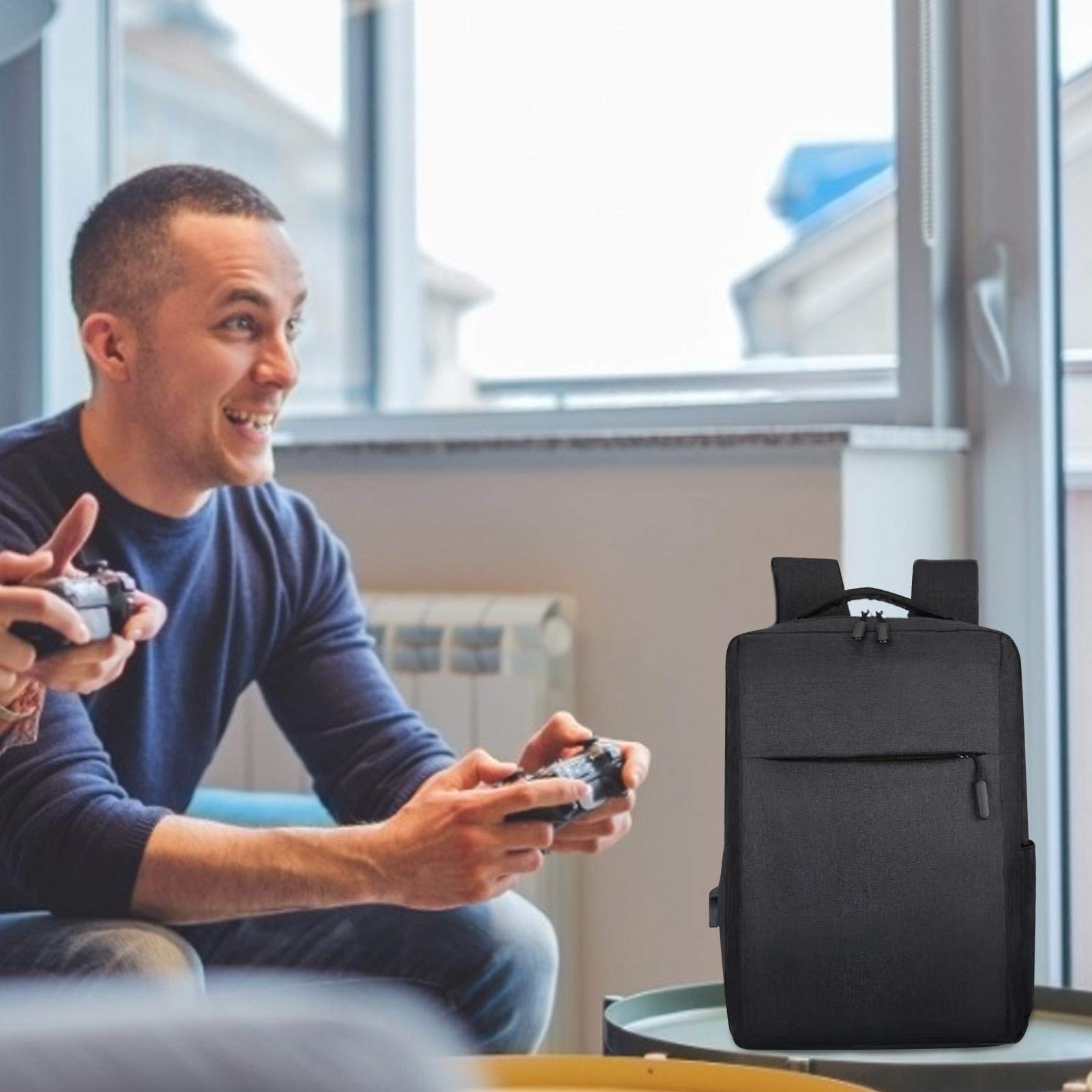 LIMENTAR PS5 Travel Backpack - Waterproof Nylon Gaming Case with USB Charging Port for Playstation 5/PS5 Slim/PS4 Pro - Protective Storage for Console, Controllers & Accessories (Black) - Perfect for Travel, Commuting & Gaming Events