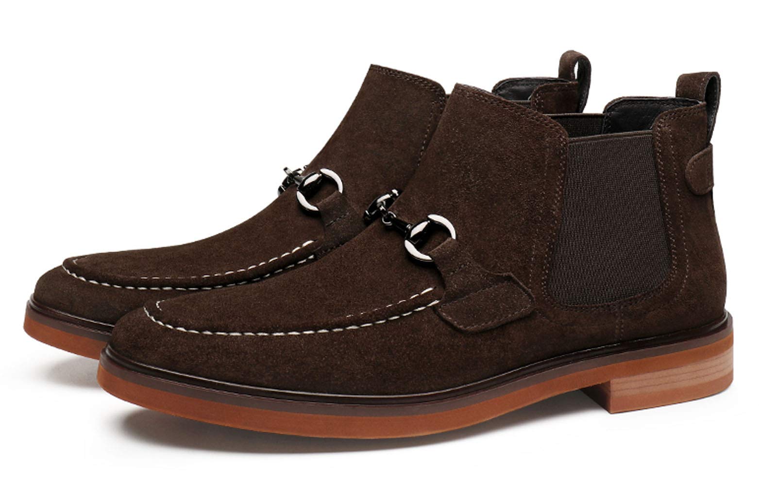 Santimon Men's Chelsea Boots - Suede Casual Buckle Ankle Dress Boots for Men (Black/Brown) | Waterproof Slip-On Shoes for Work, Office & Outdoor Activities