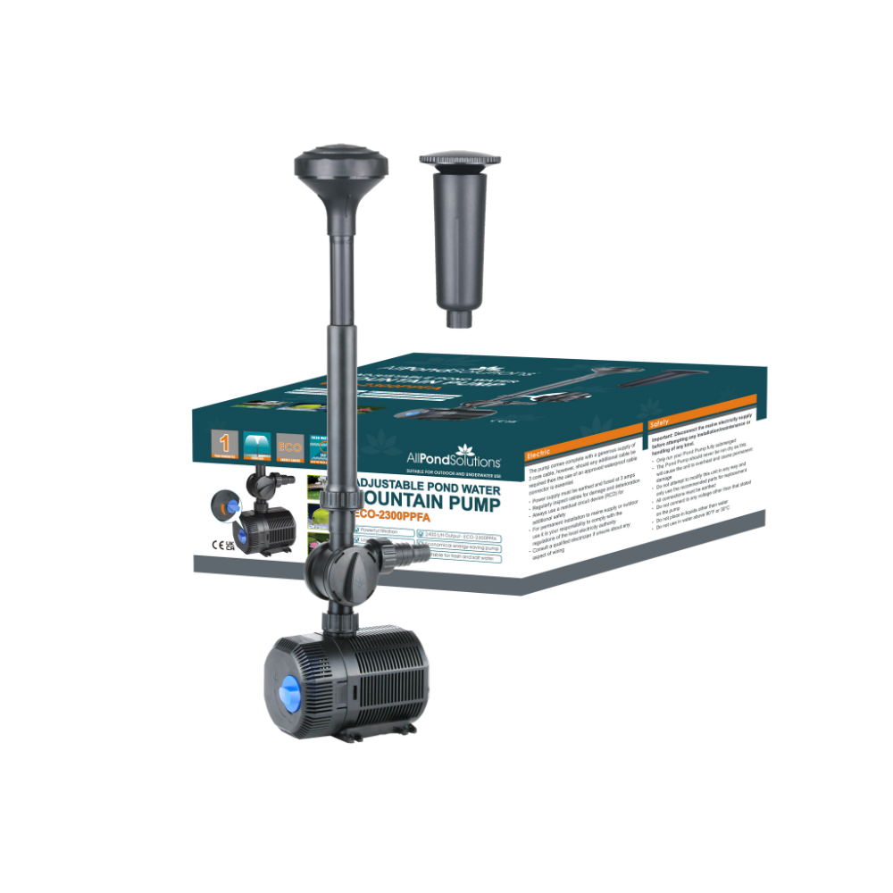 AllPondSolutions 2300L/H Submersible Fountain Pump - High Efficiency ECO 2300PPFA for Garden Ponds, Waterfalls & Outdoor Decor - Perfect for Backyard Landscaping & Aquatic Features