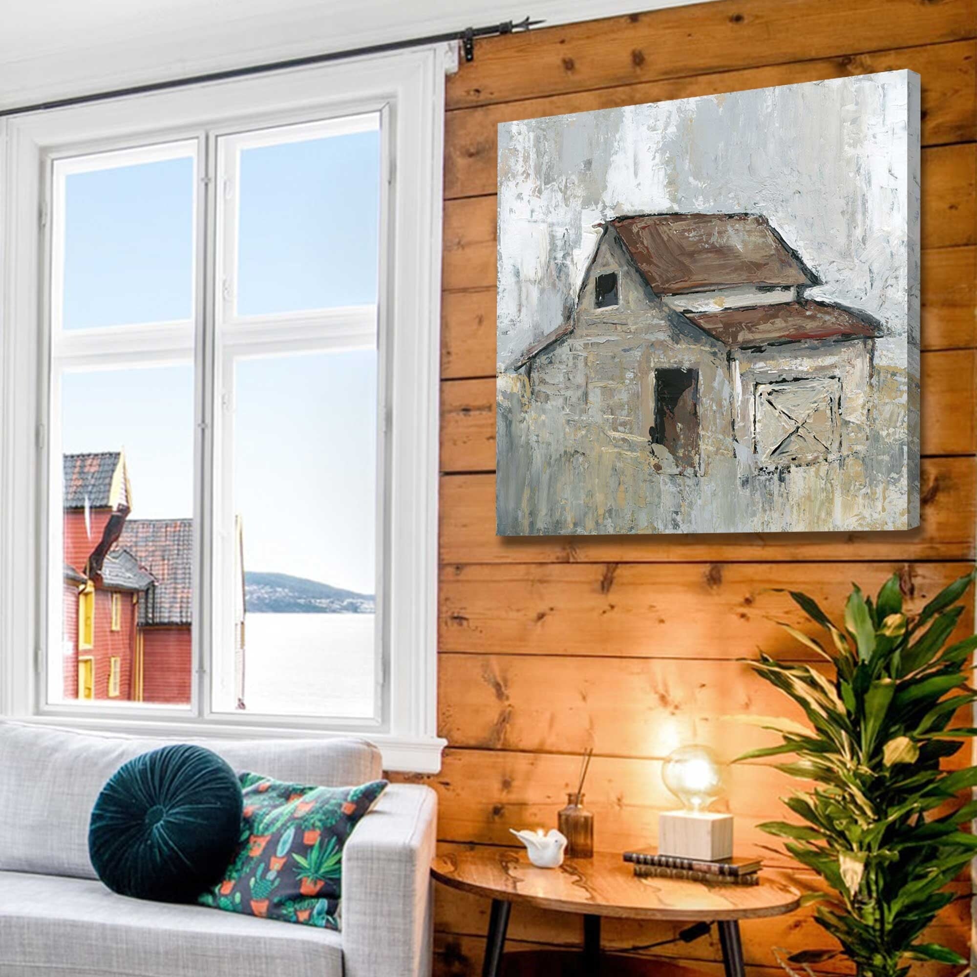 Barn at Midday by Carol Robinson - Premium Canvas Wall Art Print - Countryside Landscape Painting for Living Room, Bedroom & Office Decor