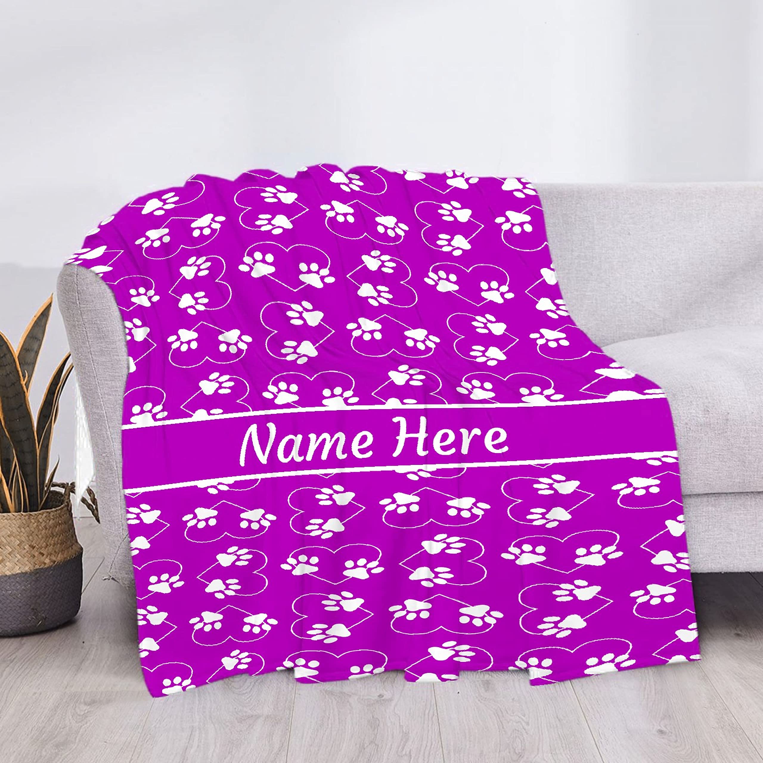 Custom Personalized Dog Blanket with Name & Paw Print - Soft Fleece Pet Blanket Gift for Dog Lovers, Mom & Dad - Cozy Throw for Bed, Sofa, Couch & Travel - Perfect for Teens & Pet Owners (Pet Accessories, Dog Gifts)