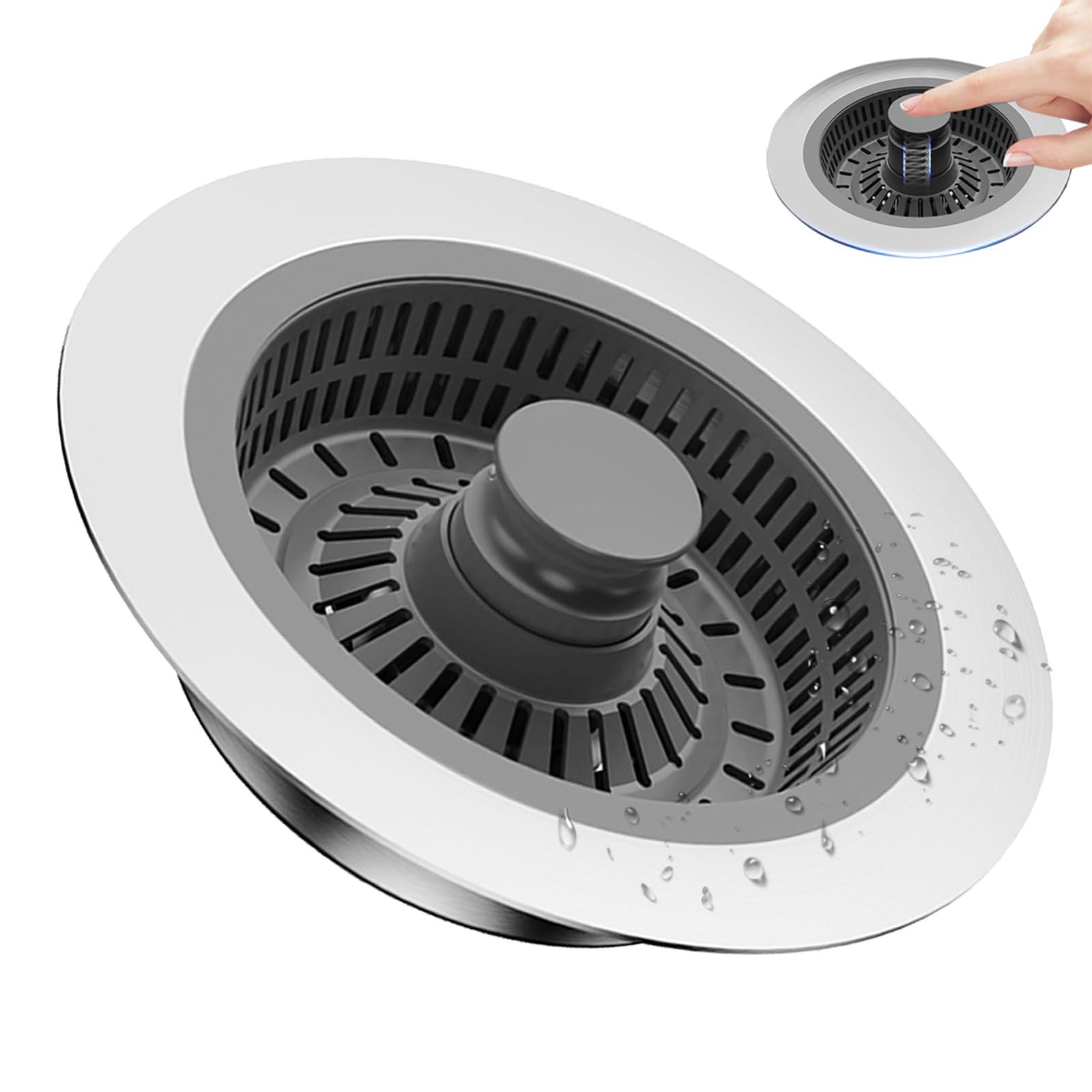 Upgraded 3-in-1 Stainless Steel Kitchen Sink Drain Strainer & Stopper Combo - Fits US Standard 3.5