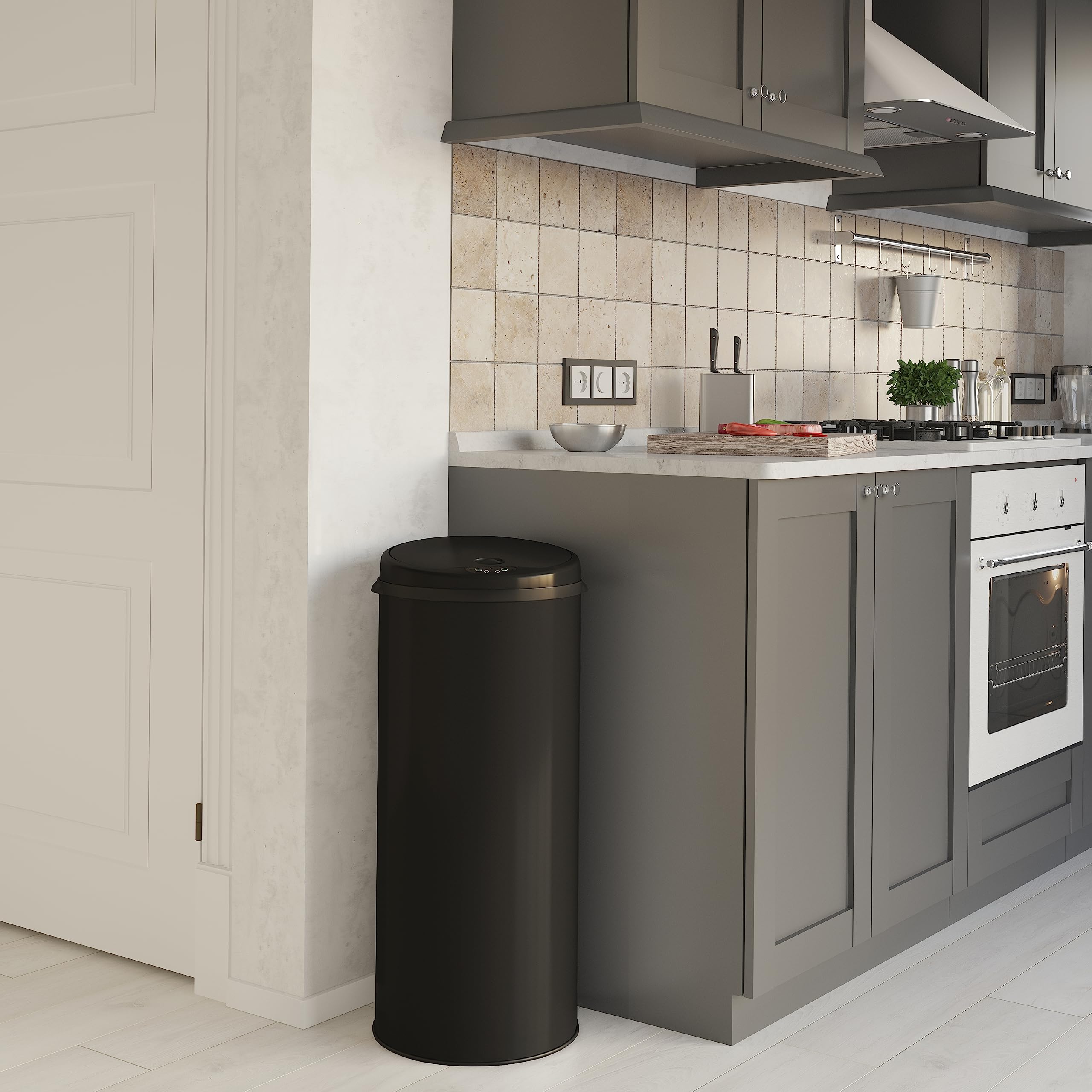 iTouchless 13 Gallon Automatic Trash Can with Odor Control System - Black Round Sensor Garbage Bin for Kitchen, Office, Bathroom & Home Use