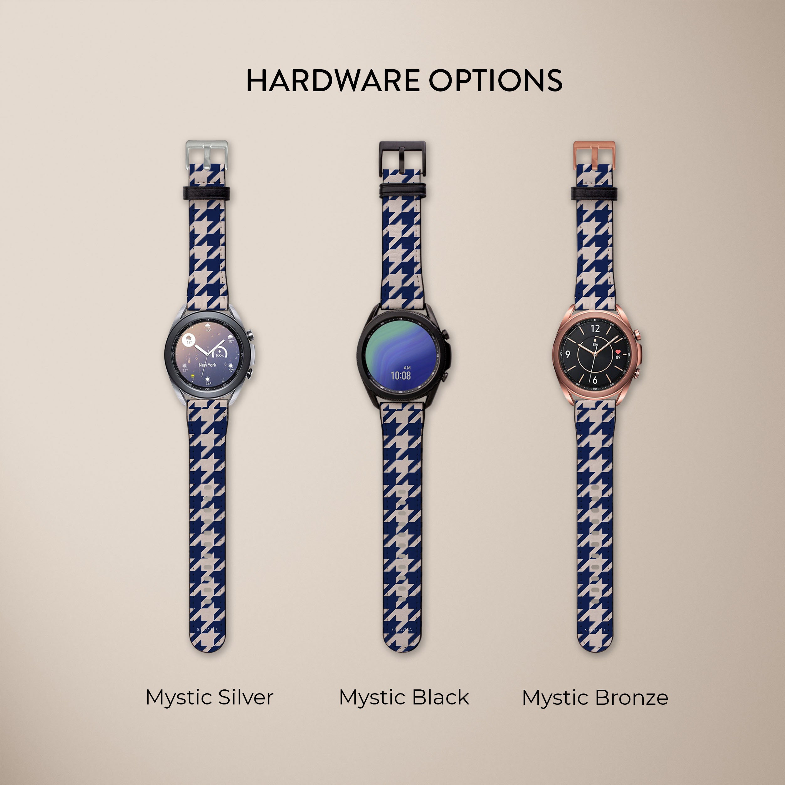 Premium Blue Houndstooth Galaxy Watch Band - Stylish Replacement Strap for Samsung Galaxy Watch 4/5/6, Classic & Active 2 - Perfect for Workouts, Office & Casual Wear