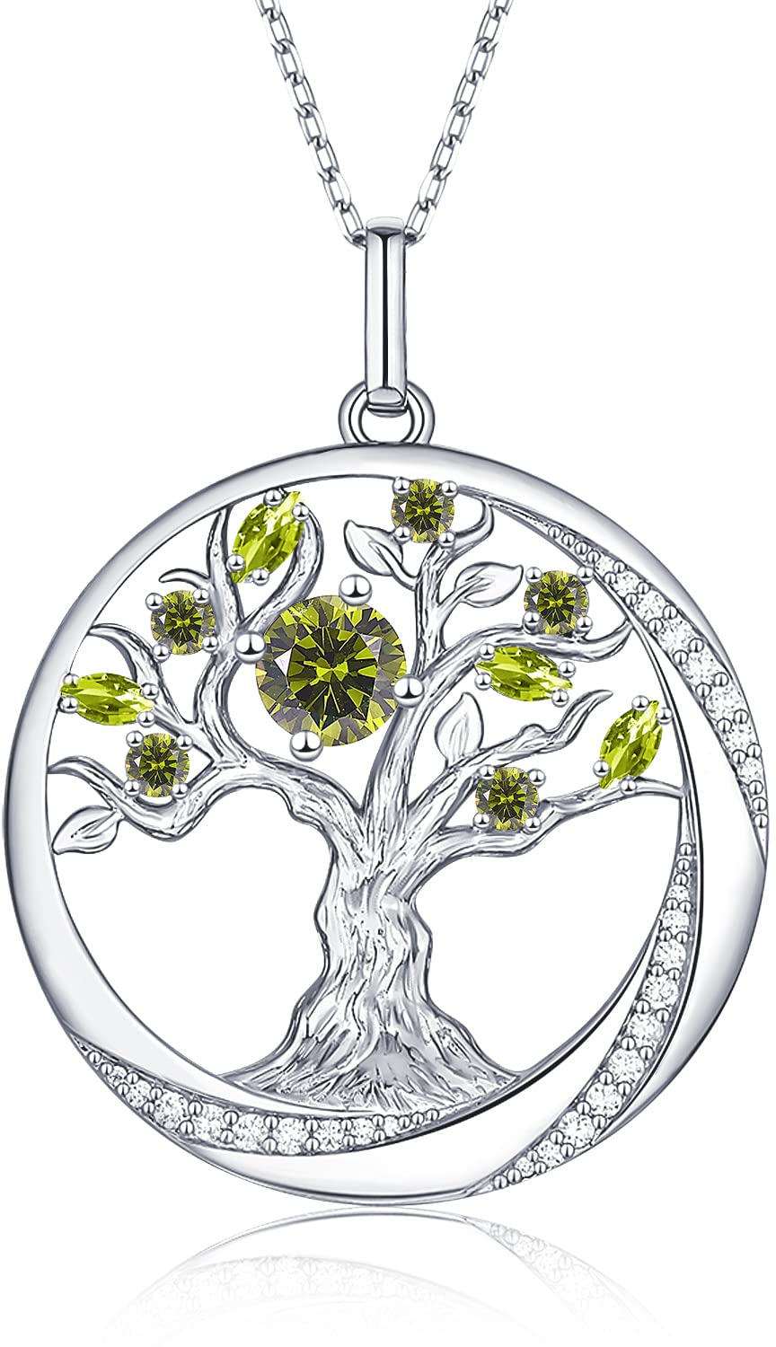 925 Sterling Silver Tree of Life Pendant Necklace with Cubic Zirconia Birthstone - Elegant Jewelry Gift for Women, Girls, Mom & Grandma - 18+2+2 Inch Cable Chain - Perfect for Birthdays, Anniversaries & Spiritual Occasions