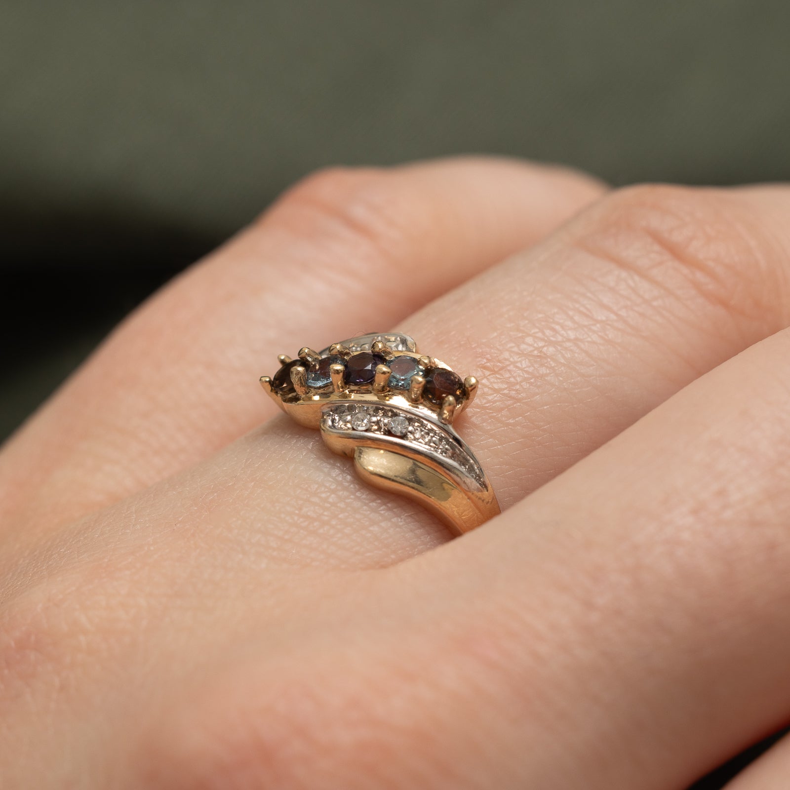 Multi Gemstone Waterfall Bypass Ring 0.25ctw - Size 7 | Elegant Stackable Jewelry for Women, Perfect for Weddings, Anniversaries & Special Occasions