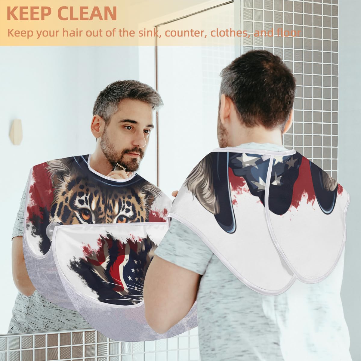 Men's Cool Animal Tiger Beard Shaving Bib - Waterproof Hair Dye Apron for Barbers & Stylists, Beard Trimming Cape with Sink Catcher - Perfect for Salon, Home Grooming & Gift Giving