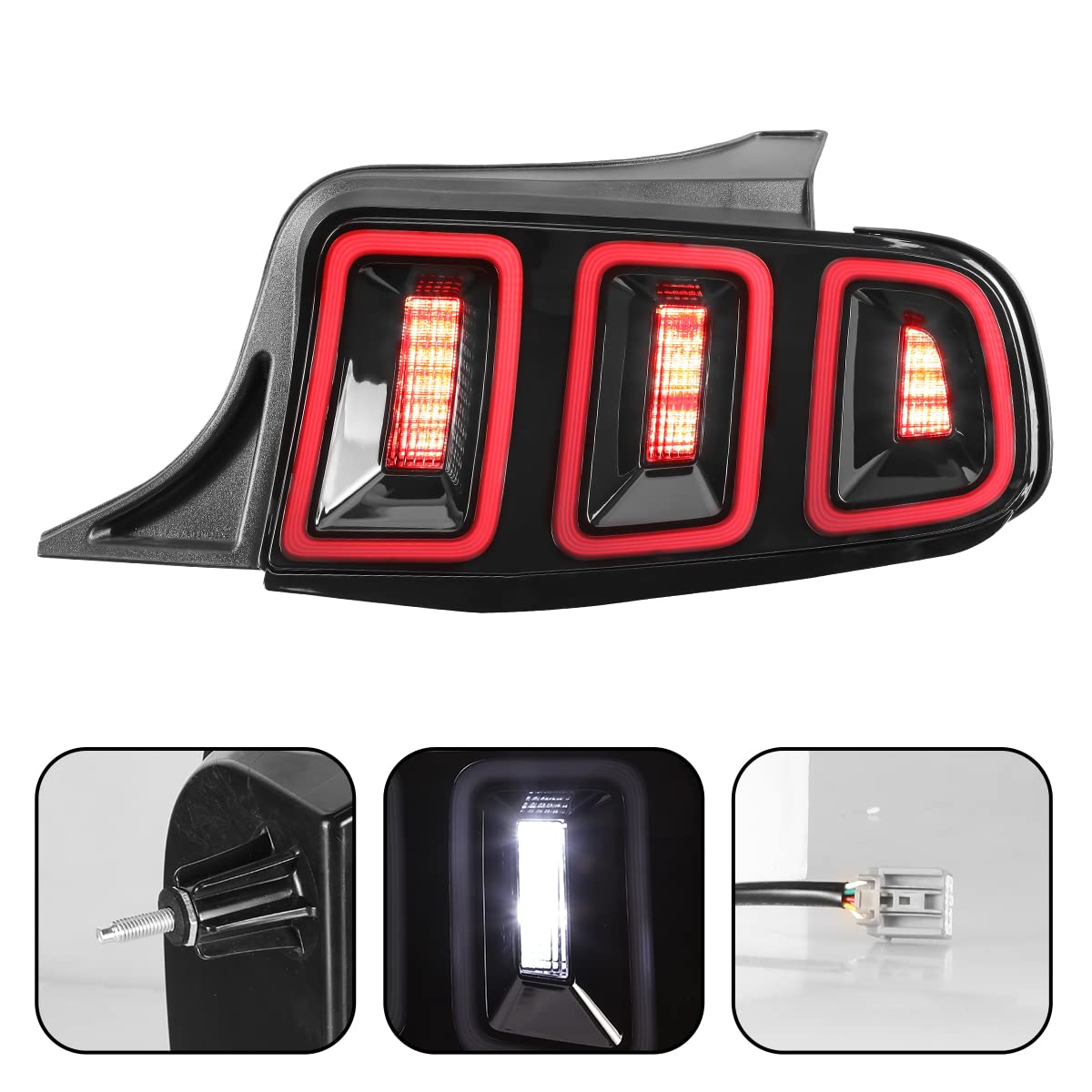 Winjet Full LED Tail Lights Assembly for 2010-2014 Ford Mustang - Sequential Turn Signals, DRL & Reverse Lights (Black Housing Smoke Lens) | Upgrade Your Mustang's Style & Safety for Night Driving & Car Shows