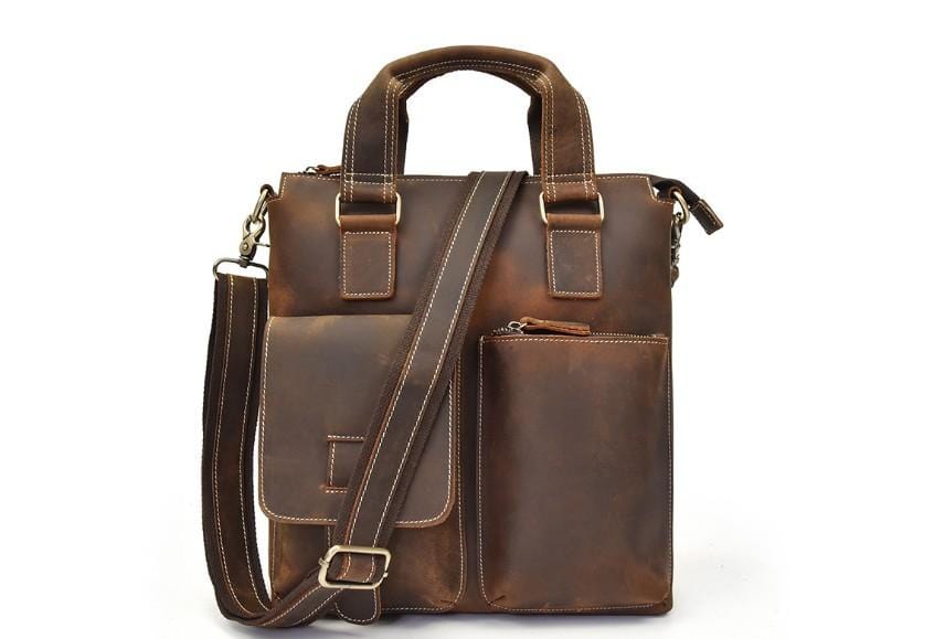 12 Inch Genuine Leather Laptop Bag for Men - Durable Business Briefcase for Work, Travel & Commuting
