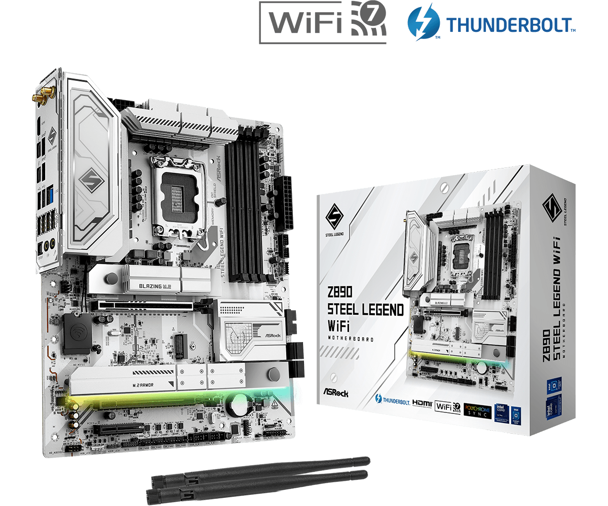 ASRock Z890 Steel Legend WiFi ATX Motherboard - Intel LGA 1700 Socket, DDR5, PCIe 5.0, Dual M.2, WiFi 6E - Perfect for Gaming PCs, Content Creation & High-Performance Workstations