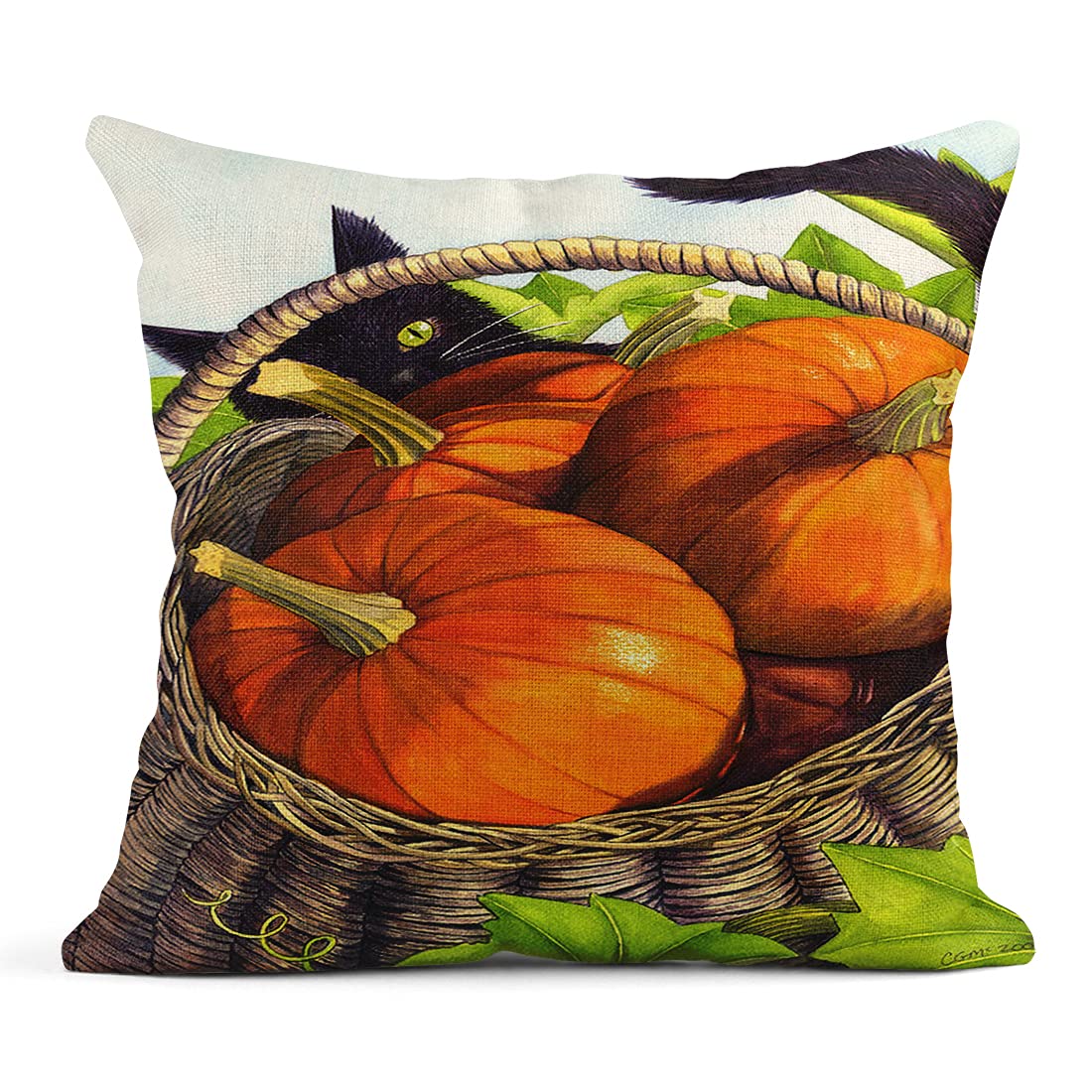 Set of 4 Halloween Cat Linen Throw Pillow Covers 20x20 Inch - Spooky Haunting Home Decor Square Cushion Covers for Sofa, Bed, Couch - Perfect for Halloween Party Decor & Cozy Fall Living Room