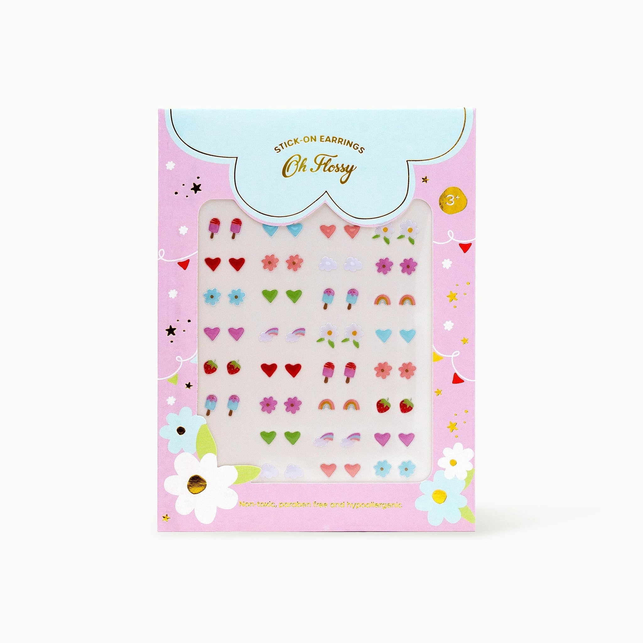 Oh Flossy Kids Stick On Earrings - Non-Piercing Adhesive Earrings for Girls & Toddlers - Safe & Painless Fashion Accessories for Parties, School & Special Occasions
