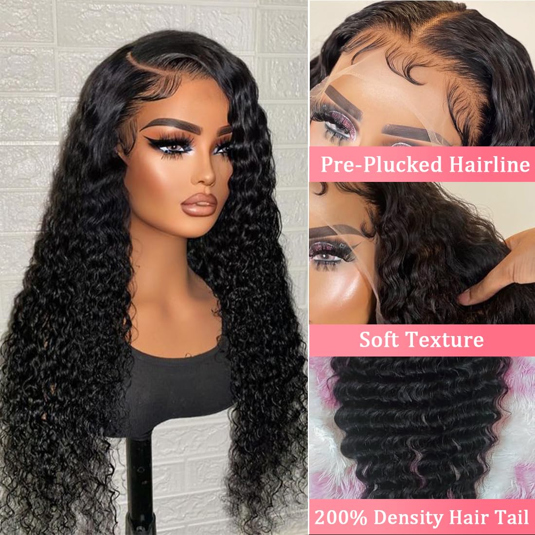 28 Inch 13x6 HD Lace Front Wigs Human Hair - 200% Density Deep Wave Curly Wigs with Pre-Plucked Hairline, Glueless Natural Look for Women | Perfect for Daily Wear, Parties, Cosplay & Special Occasions