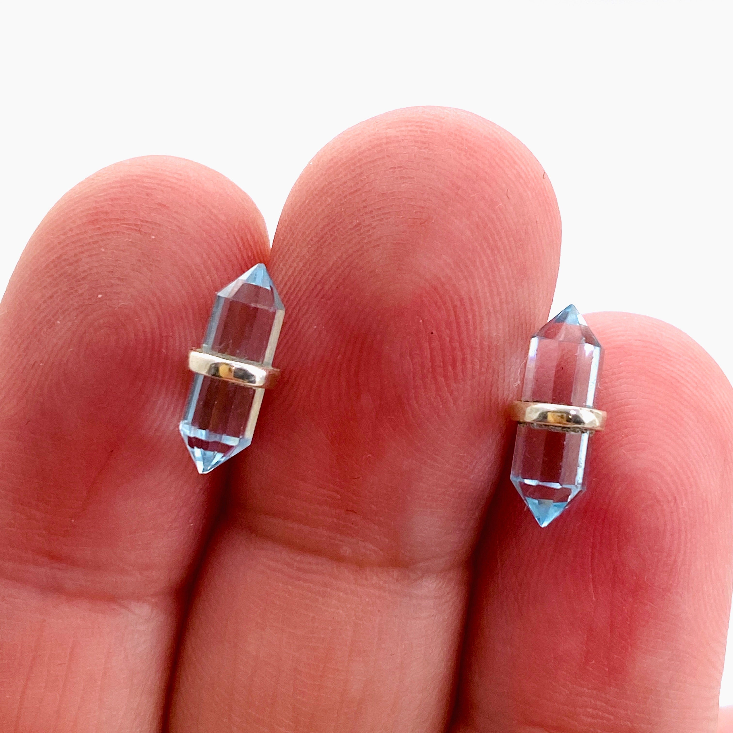 Natural Gemstone Double Point Stud Earrings PSE038 - Elegant Dainty Jewelry for Women, Gift for Her | Perfect for Parties, Weddings & Everyday Wear