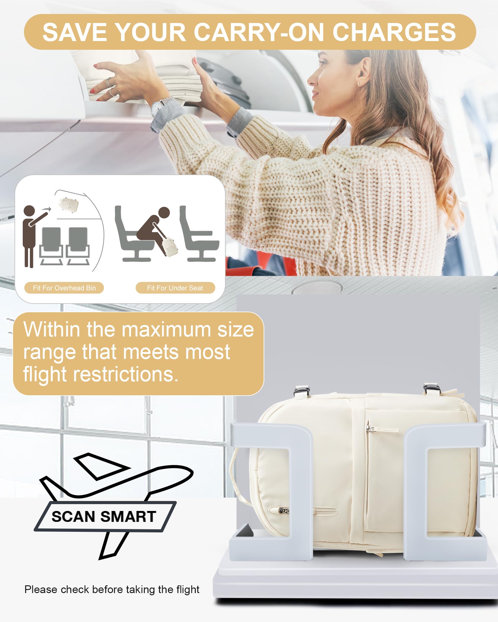Lightweight Travel Backpack for Women & Men - Airline Approved Carry-On Backpack with USB Charging Port, Shoe Compartment & Waterproof Design (Beige) - Perfect for Air Travel, Commuting & Outdoor Adventures