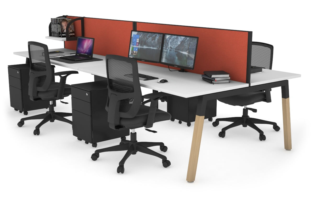 Quadro A Legs 4-Person Office Workstation with Wooden Legs & Cross Beam [1400L x 700W] - Perfect for Collaborative Workspaces & Home Offices