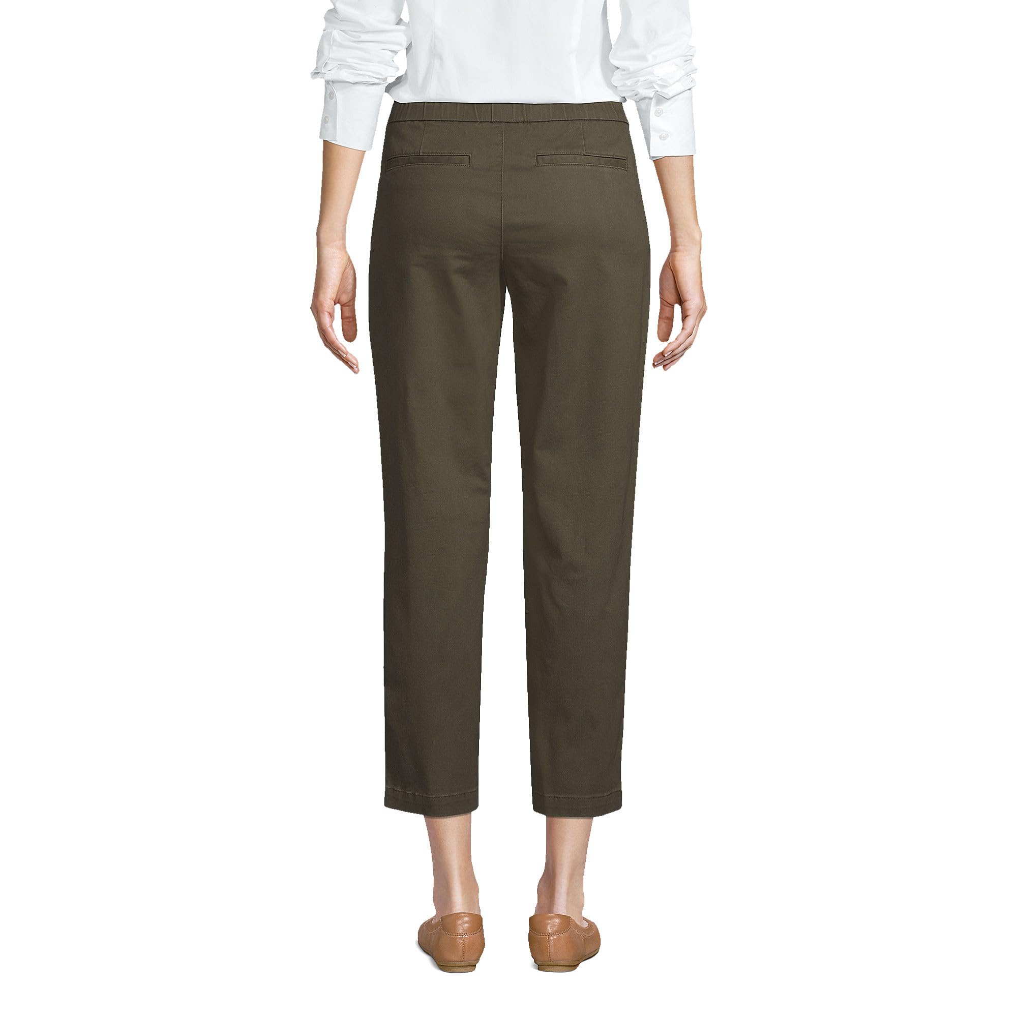 Lands' End Women's Mid Rise Pull-On Chino Crop Pants - Forest Moss, Size 10 Regular | Comfortable Stretch Casual Pants for Work, Travel & Everyday Wear