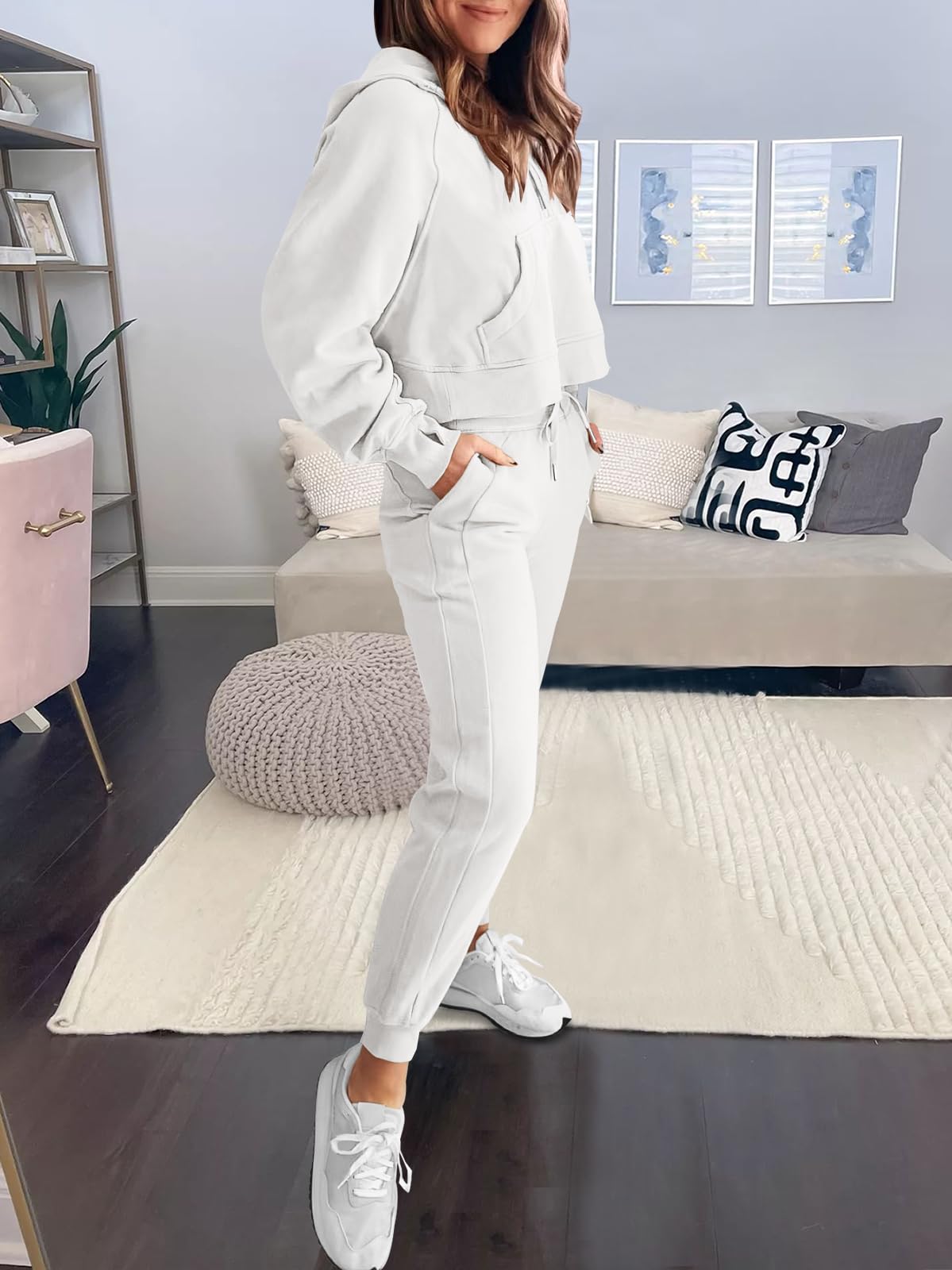 ANRABESS Women's 2 Piece Outfits Long Sleeve Half Zip Sweatshirt & Jogger Pants Lounge Set with Pockets | Fall 2023 Casual Wear for Home, Gym & Street Style