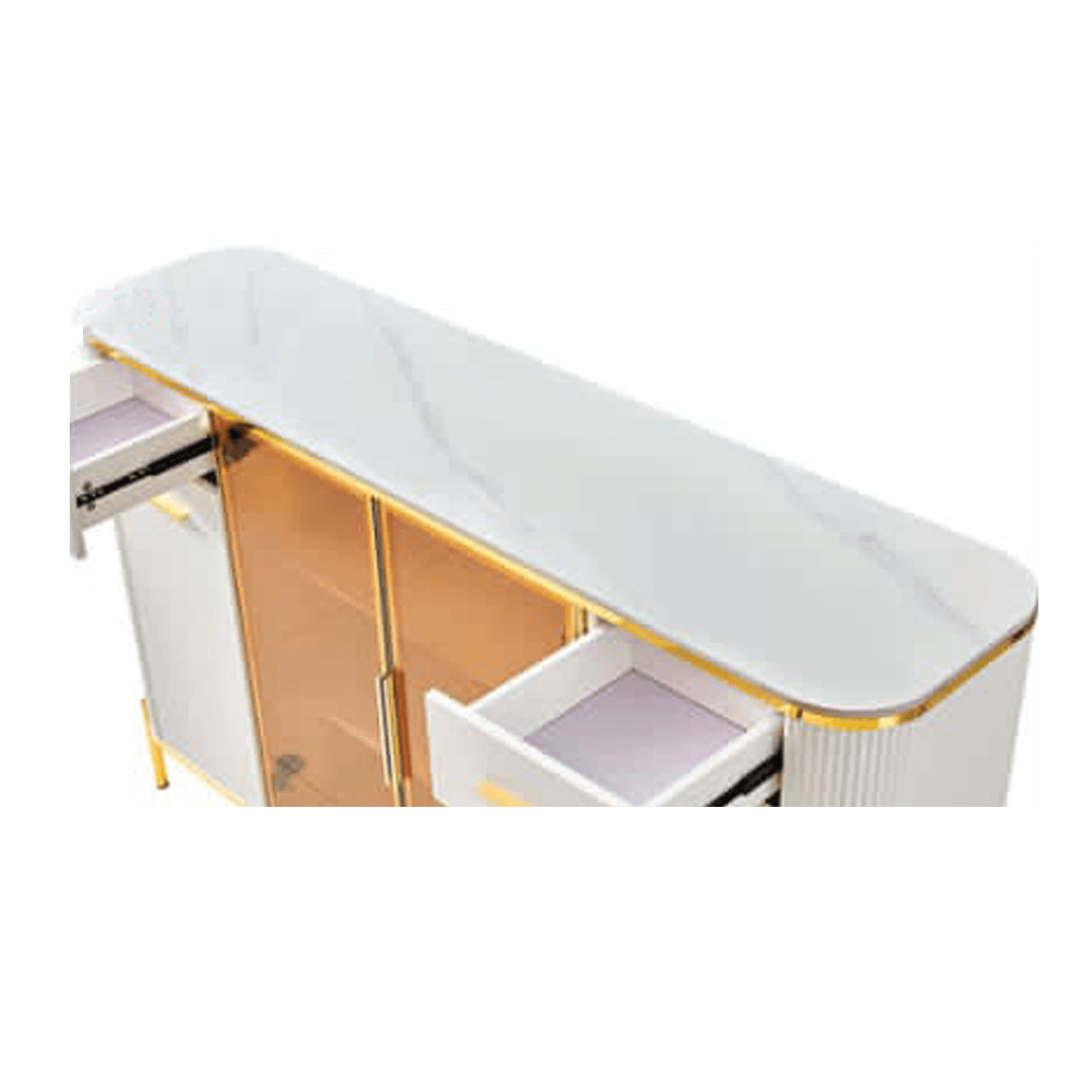 Maurille White Buffet Hutch 140cm - Modern Sideboard Cabinet with Storage for Dining Room, Kitchen & Living Room - Perfect for Home Decor & Entertaining