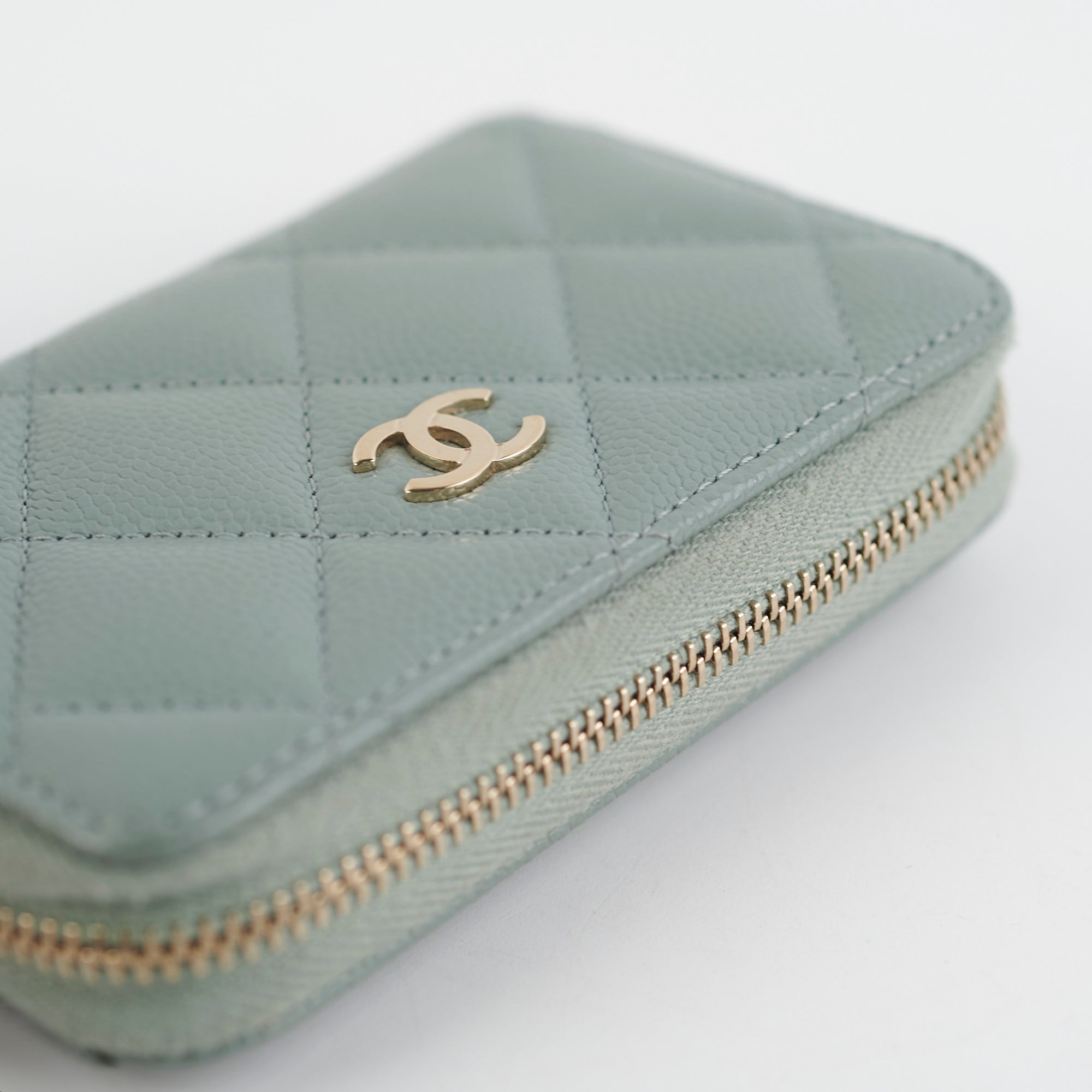 Chanel Blue & Grey Leather Zipper Card Holder Wallet for Women - Perfect for Everyday Use, Travel, and Organizing Credit Cards & Cash