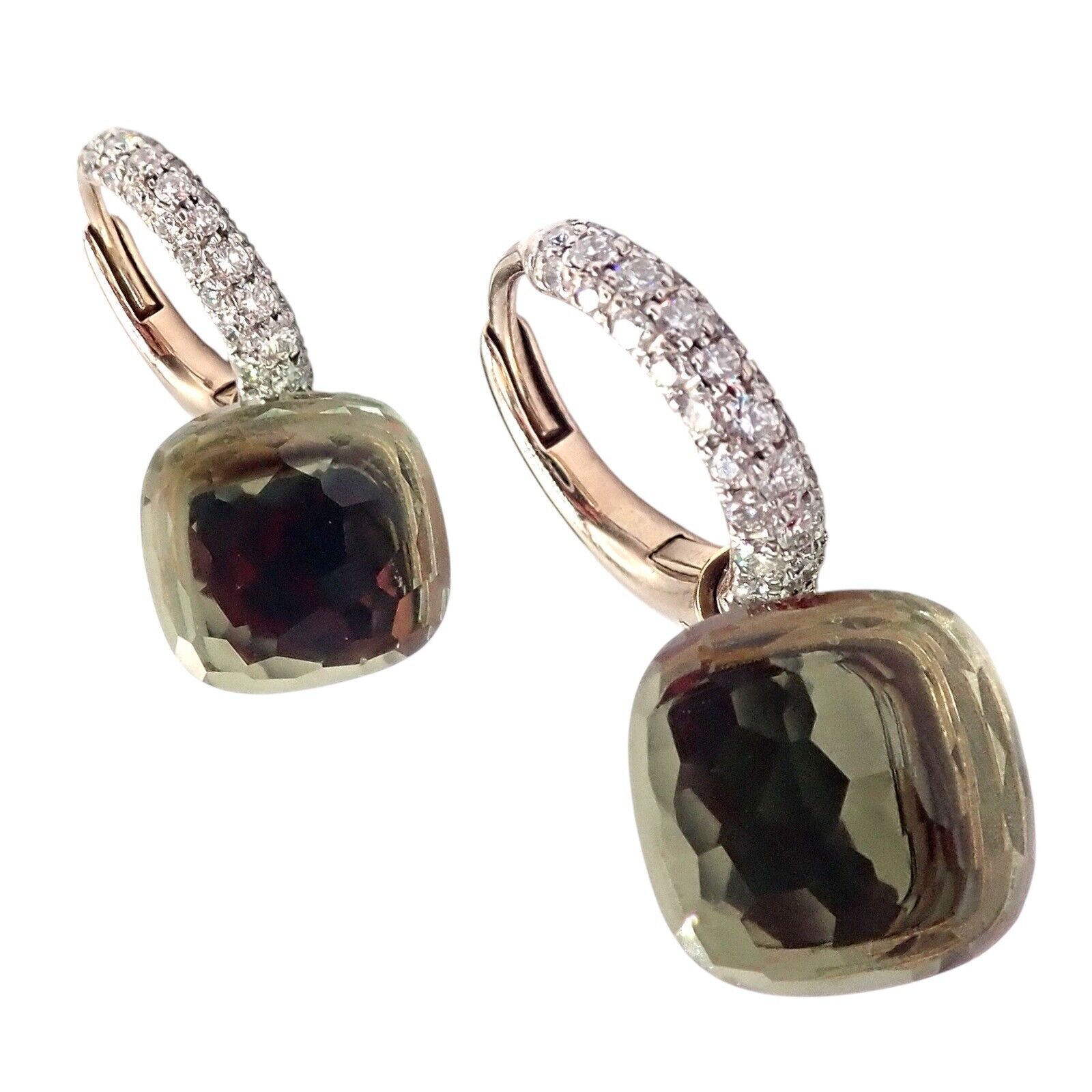 Authentic Pomellato Nudo 18k Rose Gold & White Gold Diamond Prasiolite Stud Earrings for Women - Luxury Gift for Anniversary, Wedding & Special Occasions