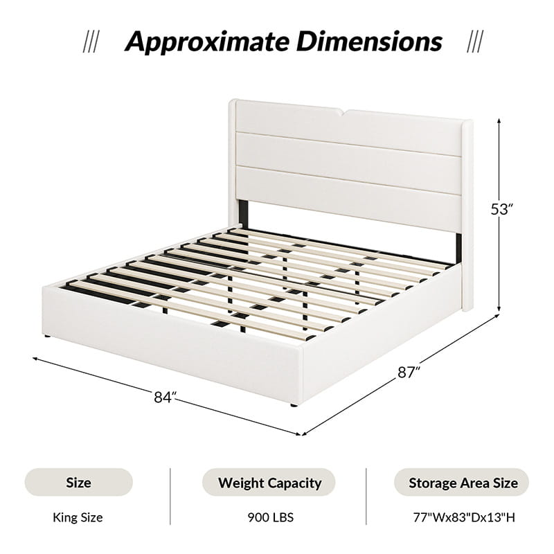 Rudolph Lift Up Storage Upholstered Platform Bed Frame with Hydraulic System - Queen Size Bed with Underbed Storage for Small Spaces, Bedroom Furniture for Modern Homes