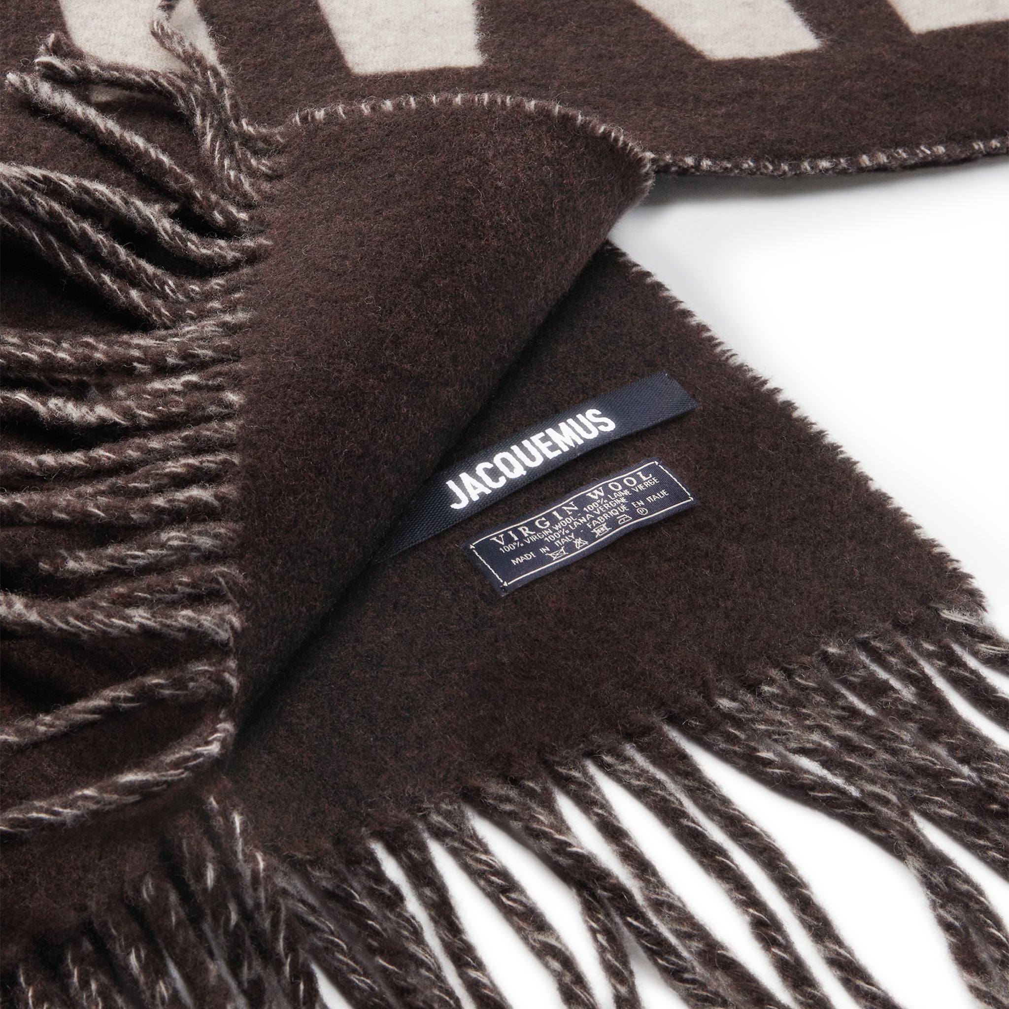 Jacquemus L'écharpe Fringe Logo Multi Brown Scarf - Stylish Winter Accessory for Women, Perfect for Cold Weather & Fashion Outfits