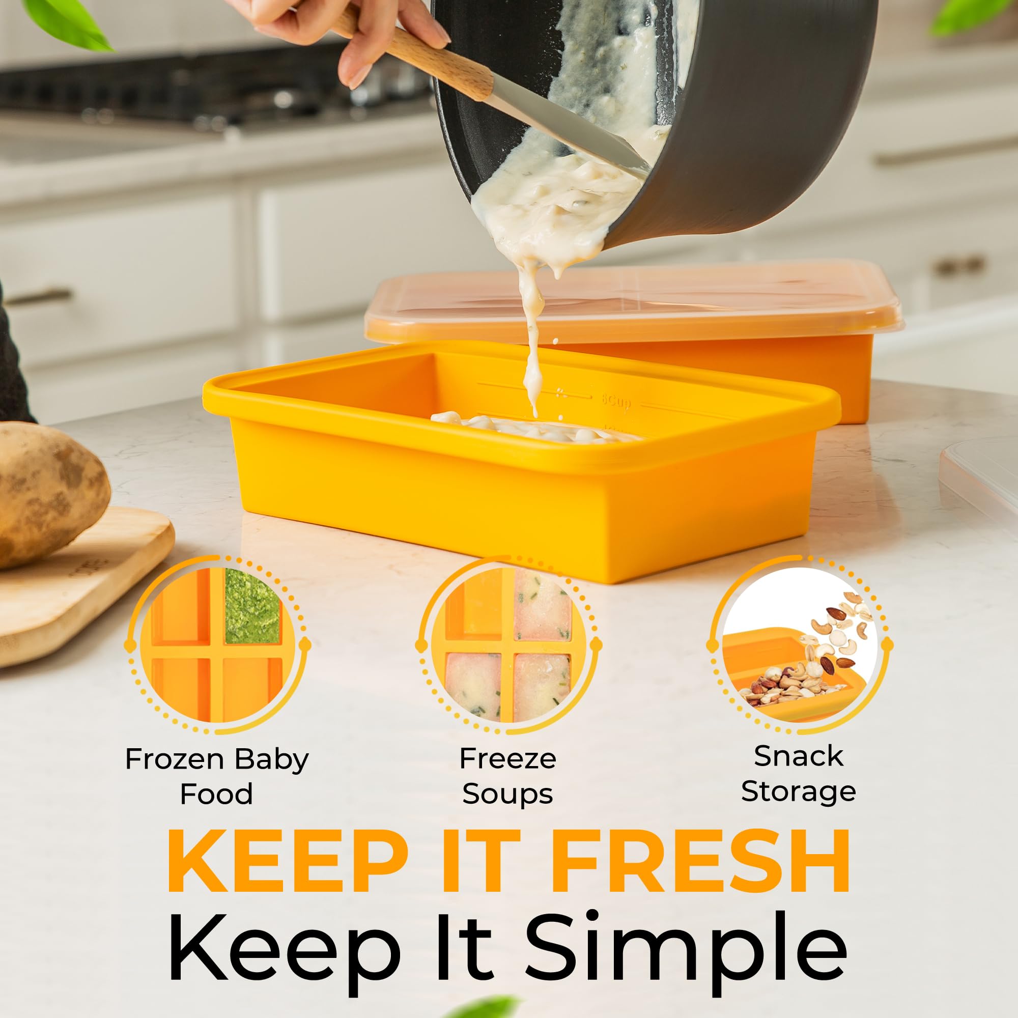(2 Pack) 6 Cup BPA-Free Silicone Freezer Containers with Lids - Reusable Food Storage for Soup, Pasta Sauce, Leftovers & Broth | Measurement Lines | Perfect for Meal Prep, Freezing Liquids & Organizing Kitchen Storage