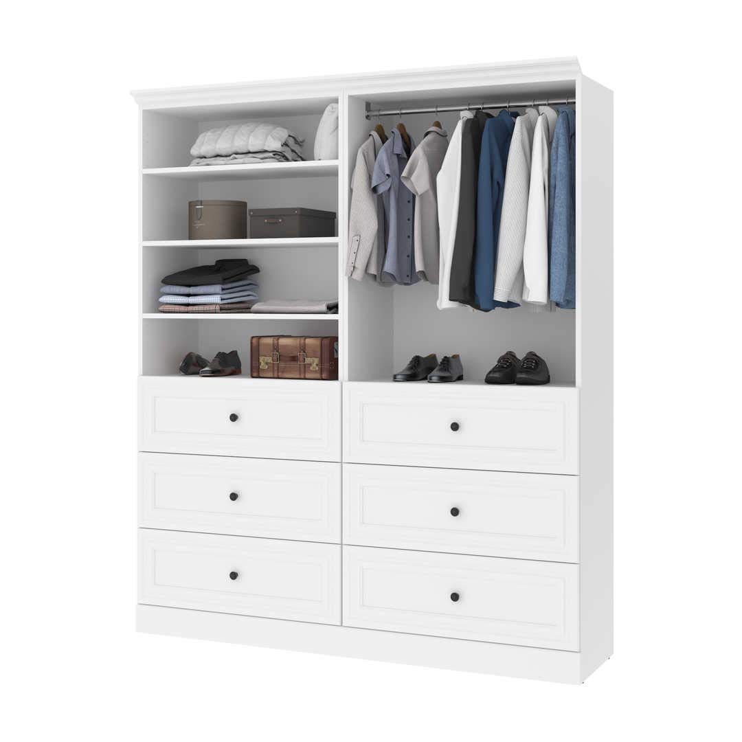 Bestar 72-Inch Platinum Gray Closet Organizer System - Wardrobe with Drawers for Home Storage | Bedroom, Laundry & Entryway Organization (72W, White) - Perfect for Small Spaces & Apartment Living