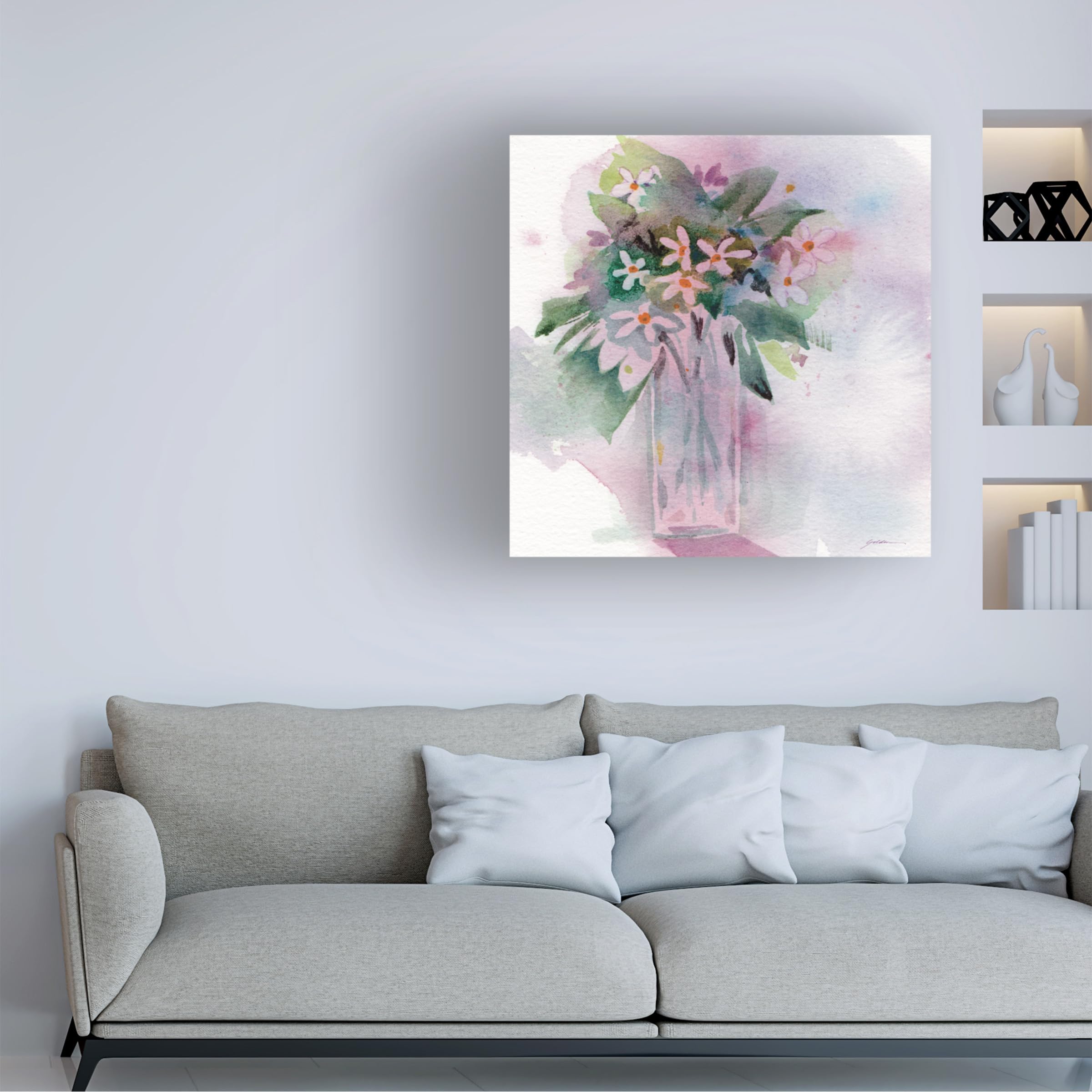 Sheila Golden 'Forget Me Nots 2' Floral Canvas Wall Art - Handmade Botanical Painting for Living Room, Bedroom & Office Decor