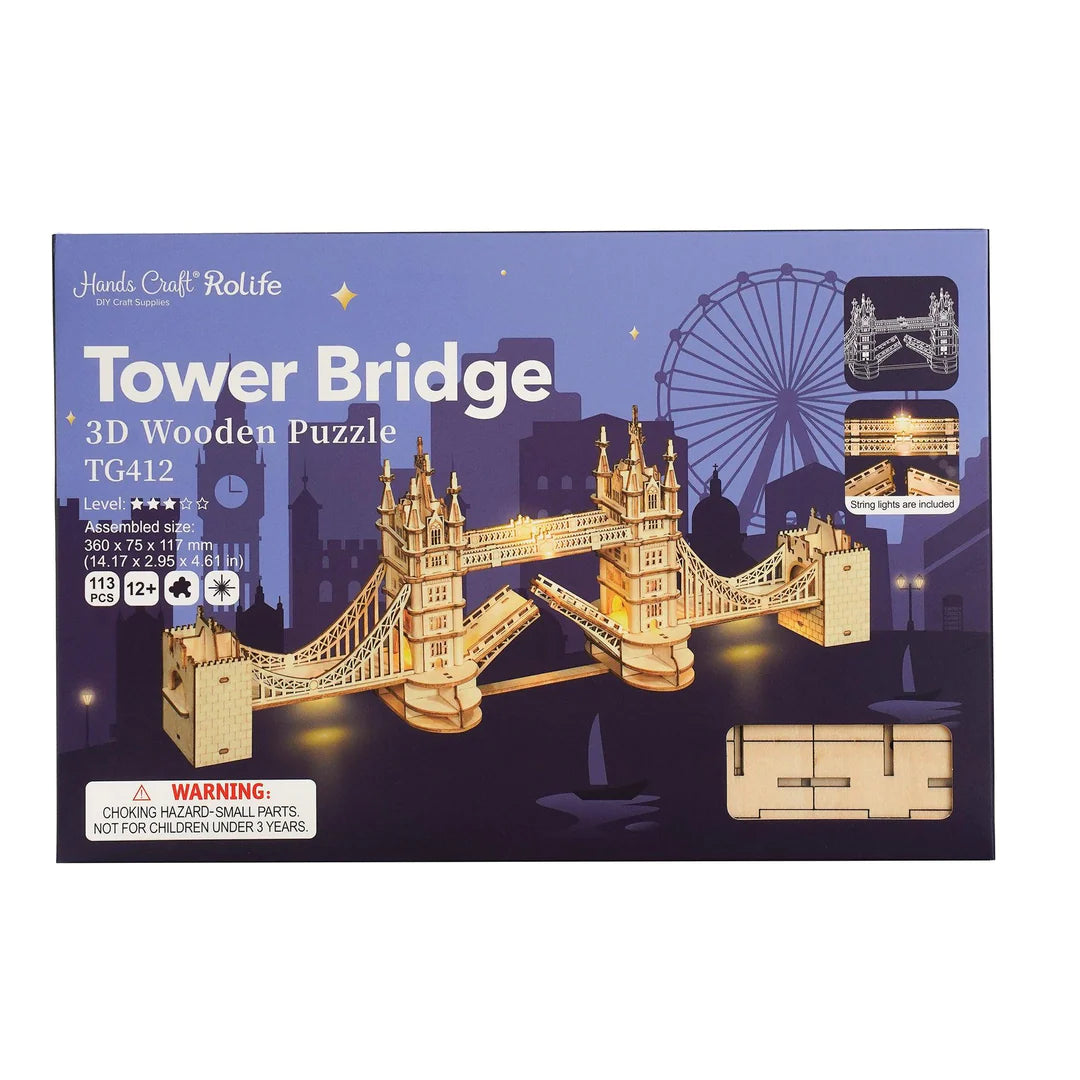 3D Wooden Puzzle Tower Bridge with LED Lights - DIY Model Kit for Adults & Teens - Home Decor, Gift Idea for Puzzle Lovers (London Landmark Building Toy) | Perfect for Relaxation, STEM Education & Office Desk Display