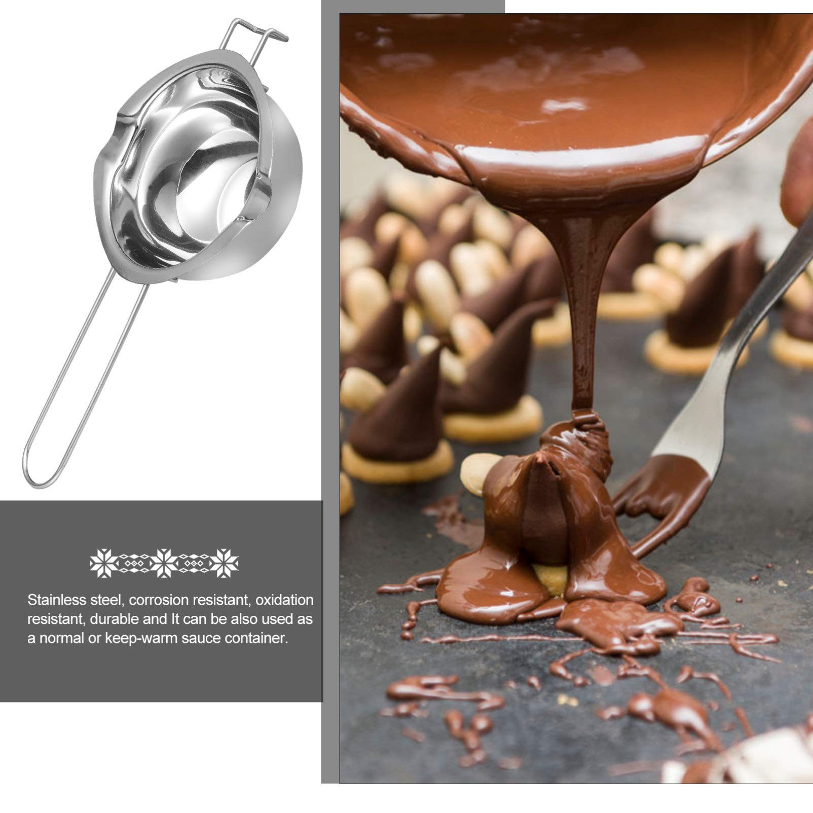 Healifty 400ml Stainless Steel Double Boiler Melting Pot with Handle & Stirring Spoon - Perfect for Melting Chocolate, Candy Making, Candle Crafting & Caramel Sauce - Ideal for Home Bakers & DIY Enthusiasts