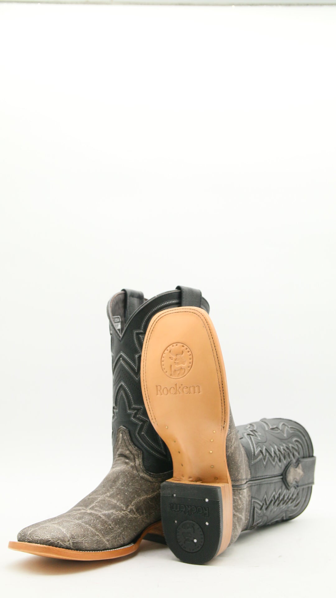 Rock'em Elephant Square Toe Cowboy Boots for Men - Western Style Leather Riding Boots with Comfortable Cushion - Perfect for Rodeo, Country Music Festivals & Outdoor Adventures