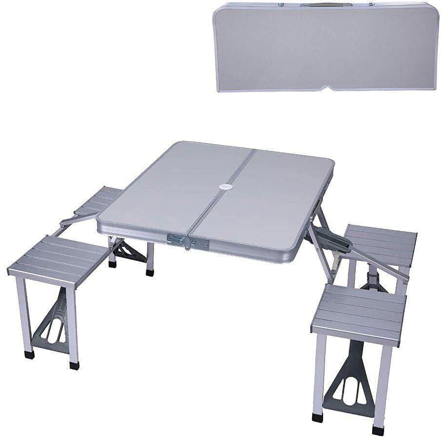 Portable Folding Camping Table 4-Seat Aluminum & ABS Picnic Table Set with Carrying Case - Compact Outdoor Dining Table for Camping, Backyard BBQ, Beach Party, Tailgating & Patio Gatherings