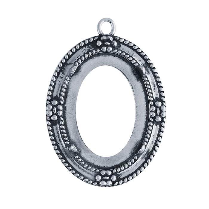 30x22mm Sterling Silver Oval Floral Cameo Cabochon Pendant Setting - 4 Prong Jewelry Mounting, Handcrafted in USA - Perfect for DIY Necklace Making & Gift Jewelry Crafting