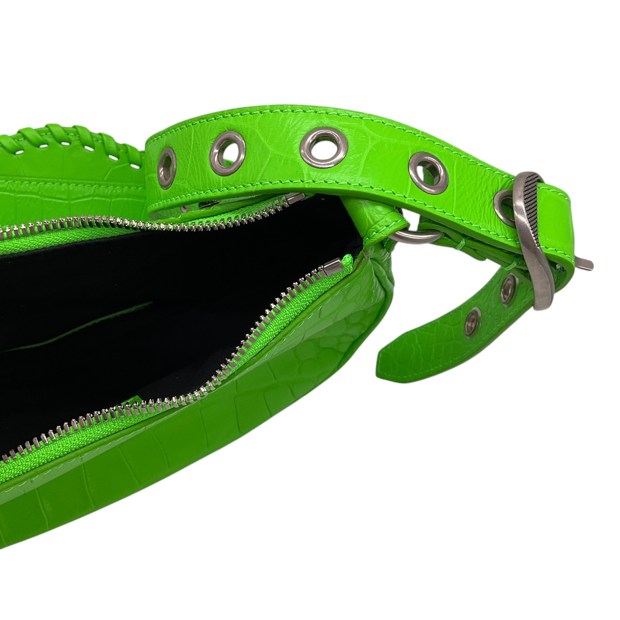 Balenciaga Acid Green Croc-Embossed Leather Le Cagole XS Shoulder Bag for Women | Luxury Designer Handbag for Parties, Night Out & Fashion Events