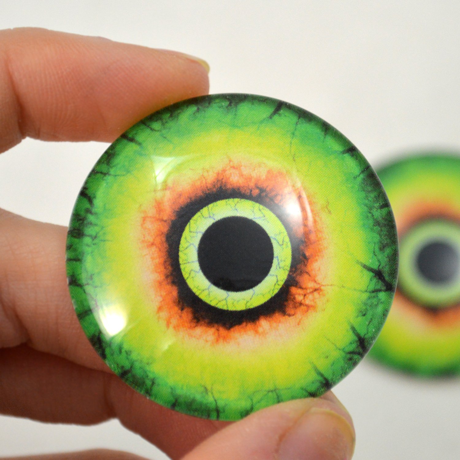 40mm Large Green Monster Glass Eyes Cabochons for Fantasy Dolls, Taxidermy, Sculptures & Jewelry Making - Perfect for Halloween Decor, Cosplay Props and DIY Craft Projects