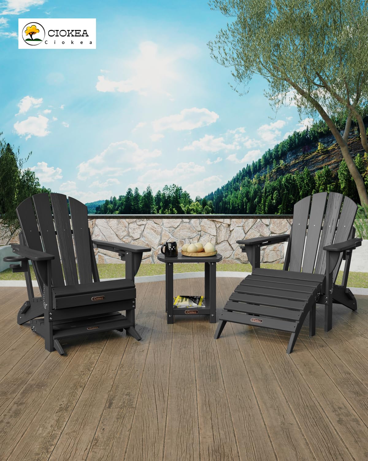 Ciokea Black Plastic Folding Footstool - Portable Stool for Indoor & Outdoor Use - Deck, Backyard, Patio, Poolside, Porch, Lawn - Lightweight & Durable Step Stool for Home, Garden, and Camping