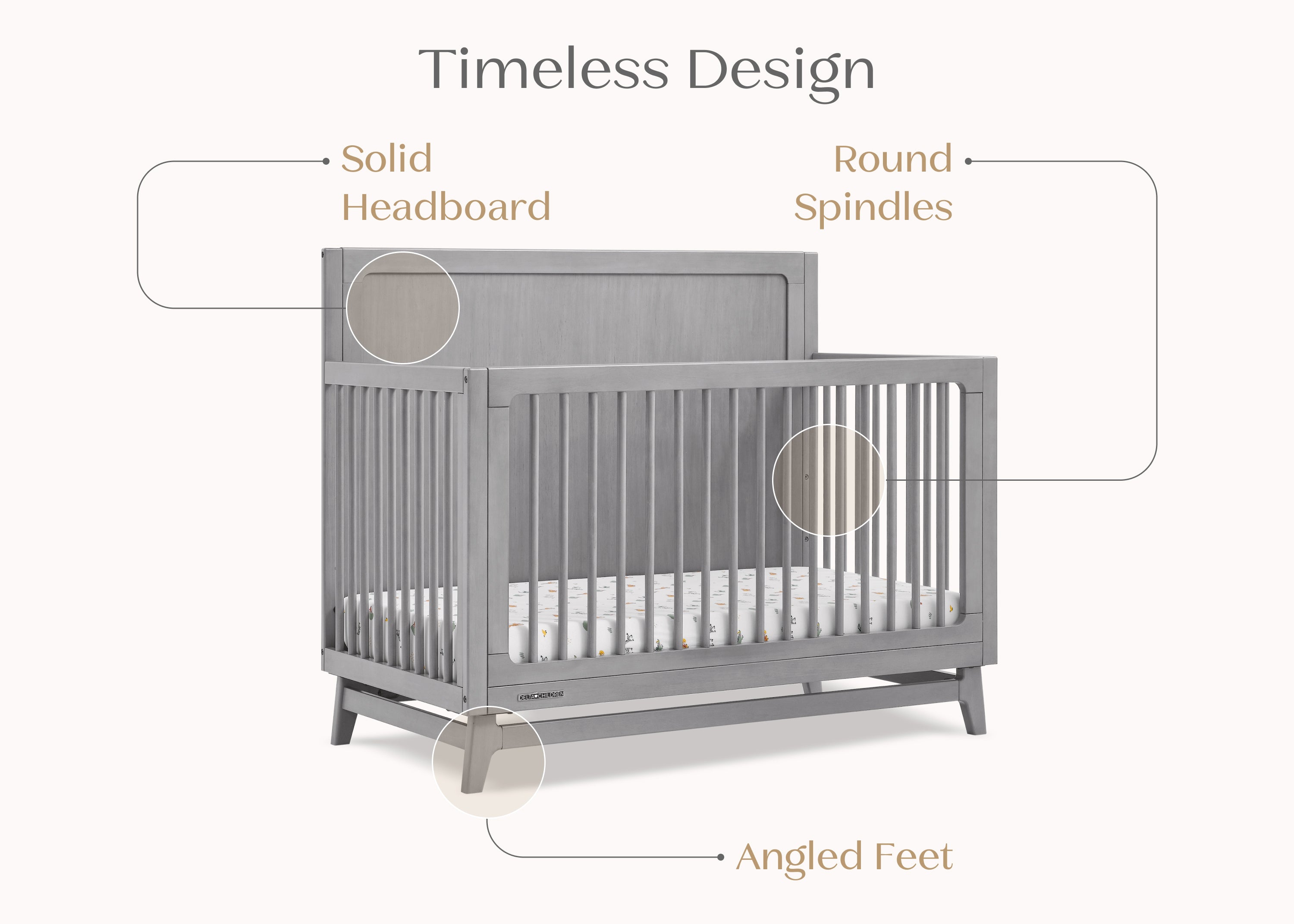 Convertible 6-in-1 Baby Crib by Spencer - Nursery Furniture That Grows with Your Child from Newborn to Toddler Bed