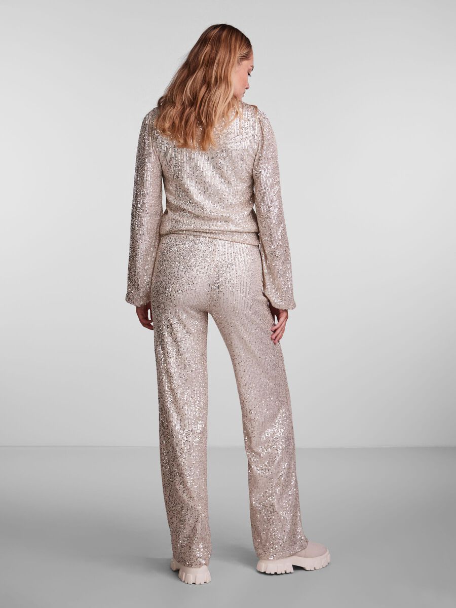 Elphia Women's High Waist Wide Leg Pants - Silver | Comfortable Stretch Palazzo Trousers for Work, Office & Casual Outfits