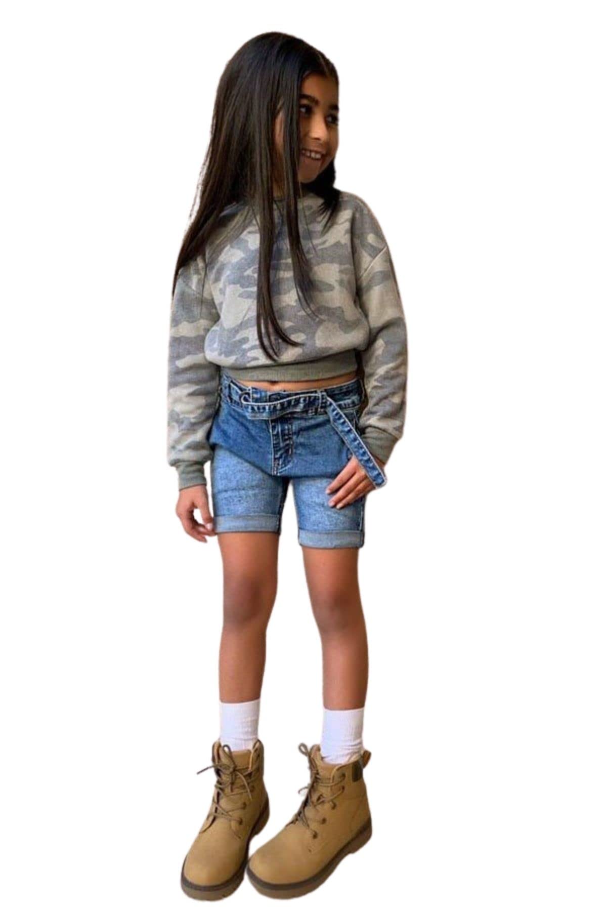 Paris Girls Collection Folded Hem Belted Denim Shorts for Kids - Trendy Summer Outfits, Casual Playdates & Back-to-School Fashion