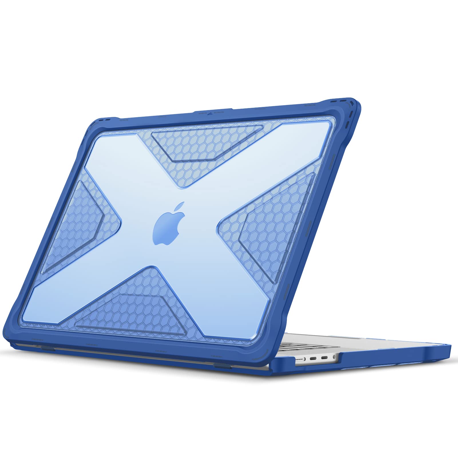 Fintie Rugged Hard Shell Case for MacBook Pro 16 Inch (2021-2024 Models A2485/A2780/A2991/A3186/A3403) - Shockproof TPU Bumper Cover Compatible with M1/M2/M3/M4 Pro/Max Chip - Blue - Perfect for Travel, Office & School Protection